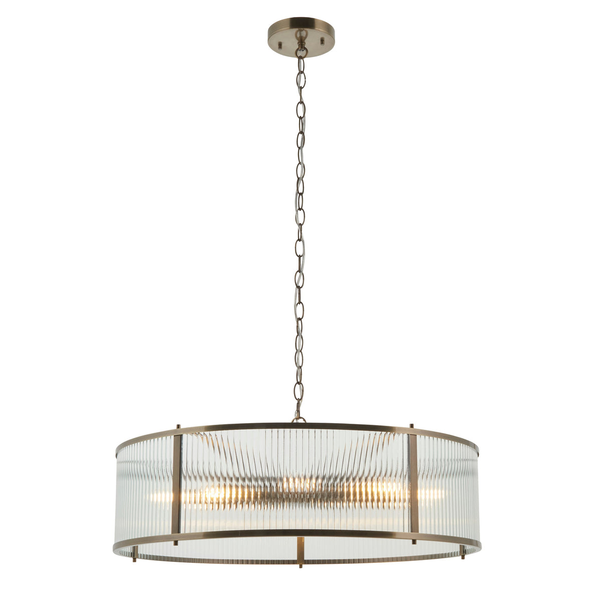 Ridgeton 8 Light Antique Brass & Ribbed Shade Glass Pendant-OB-35-25-09
