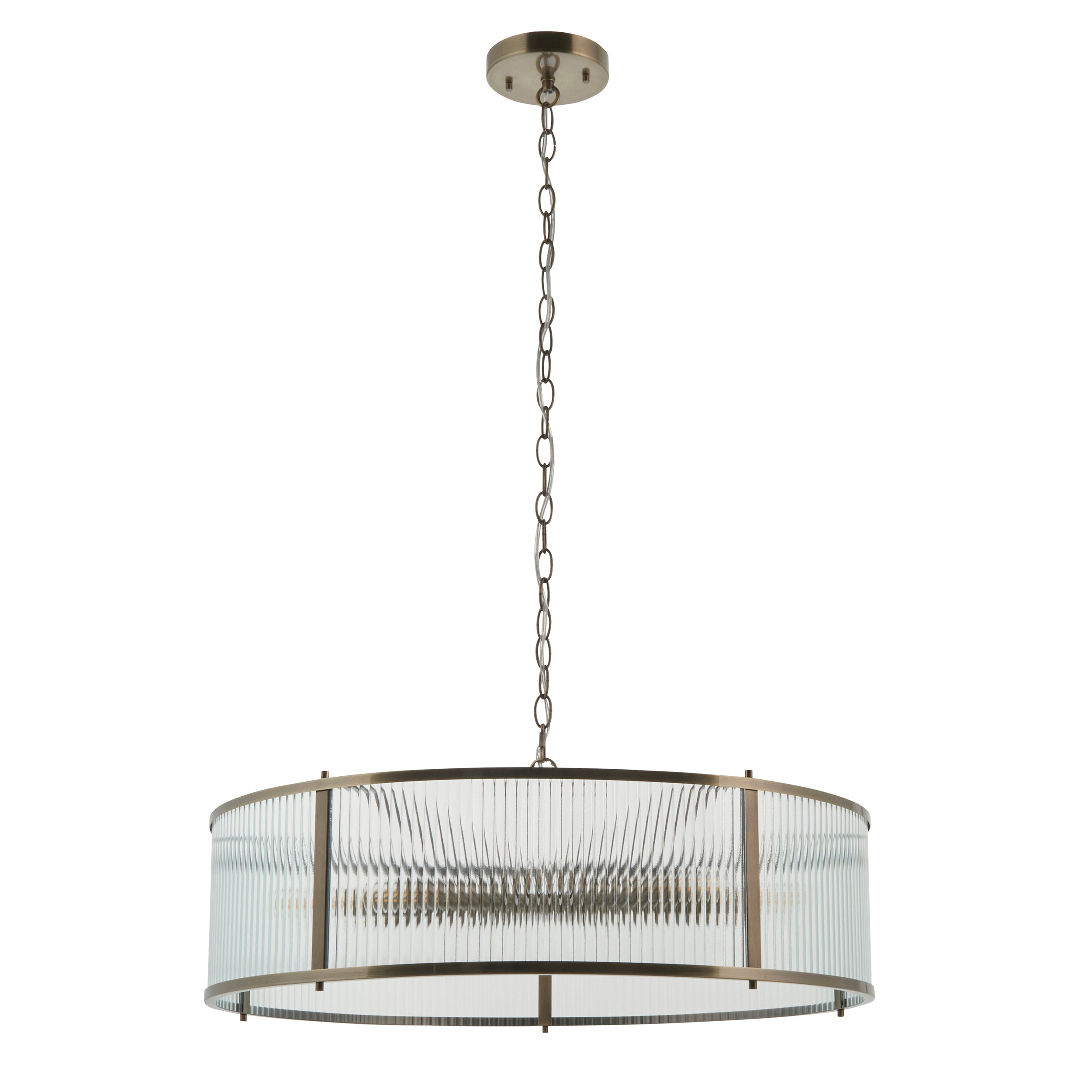 Ridgeton 8 Light Antique Brass & Ribbed Shade Glass Pendant