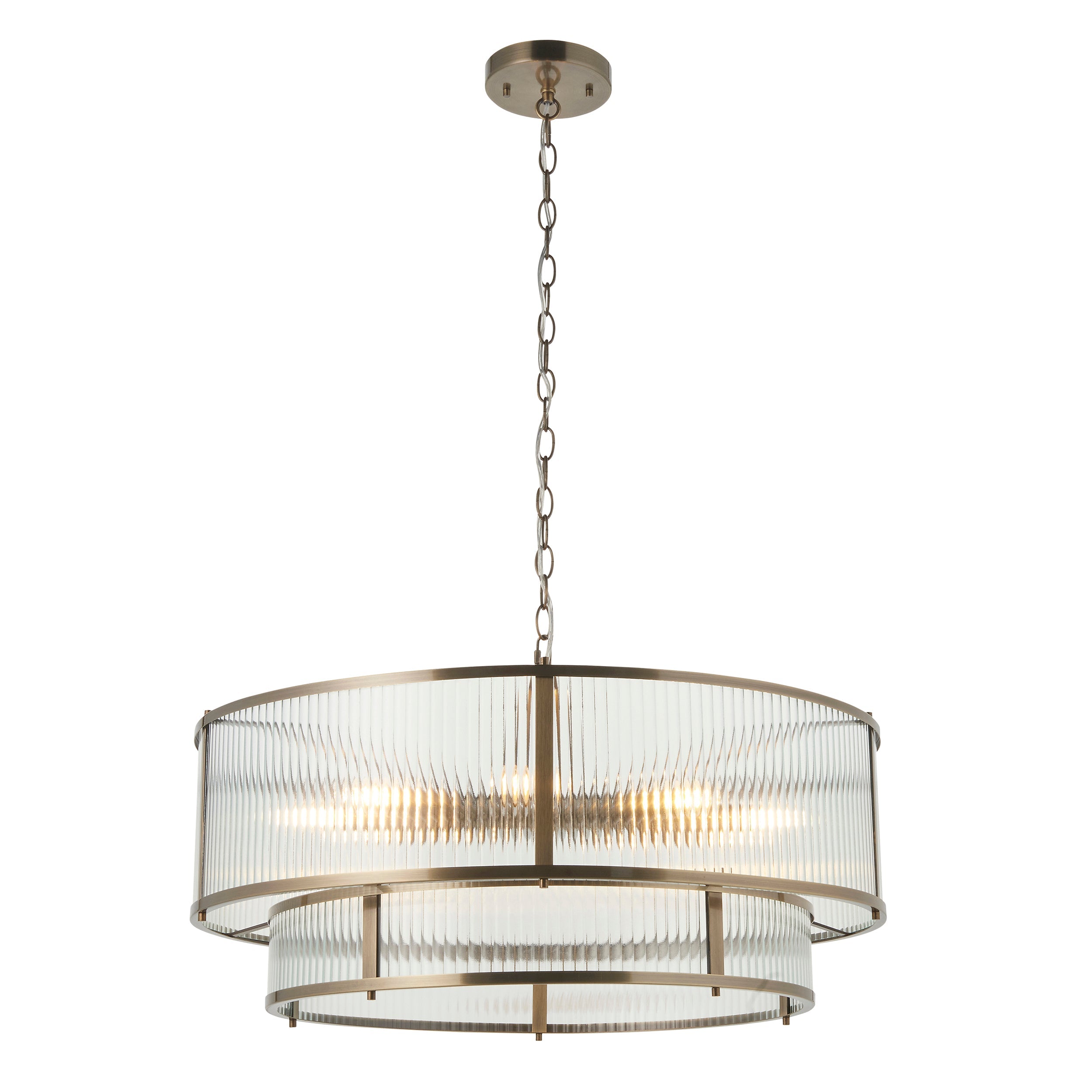 Ridgeton 8 Light Brass & Ribbed Shade Glass Tiered Pendant-OPEN-BOX-BSL-200826