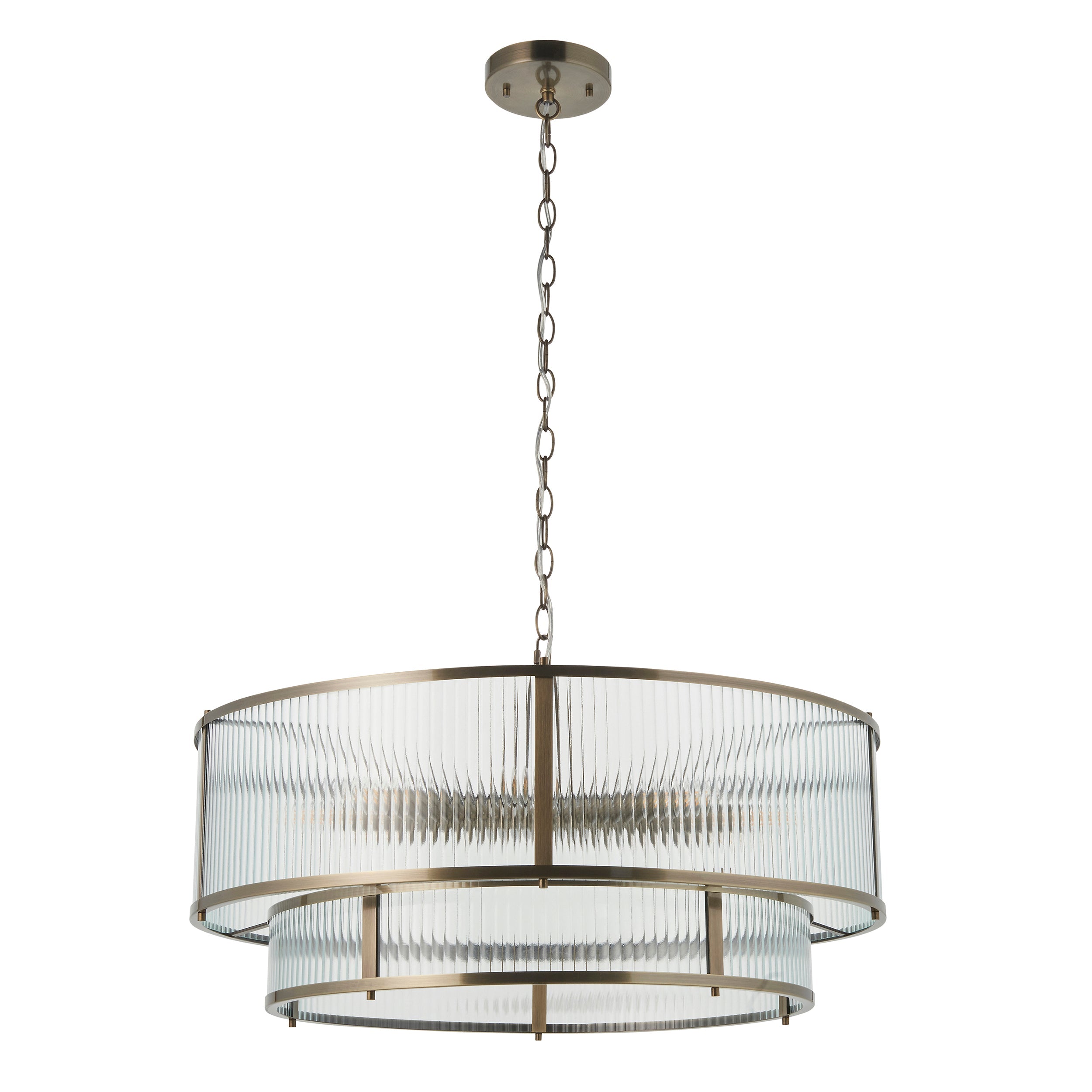 Ridgeton 8 Light Brass & Ribbed Shade Glass Tiered Pendant-OPEN-BOX-BSL-200826