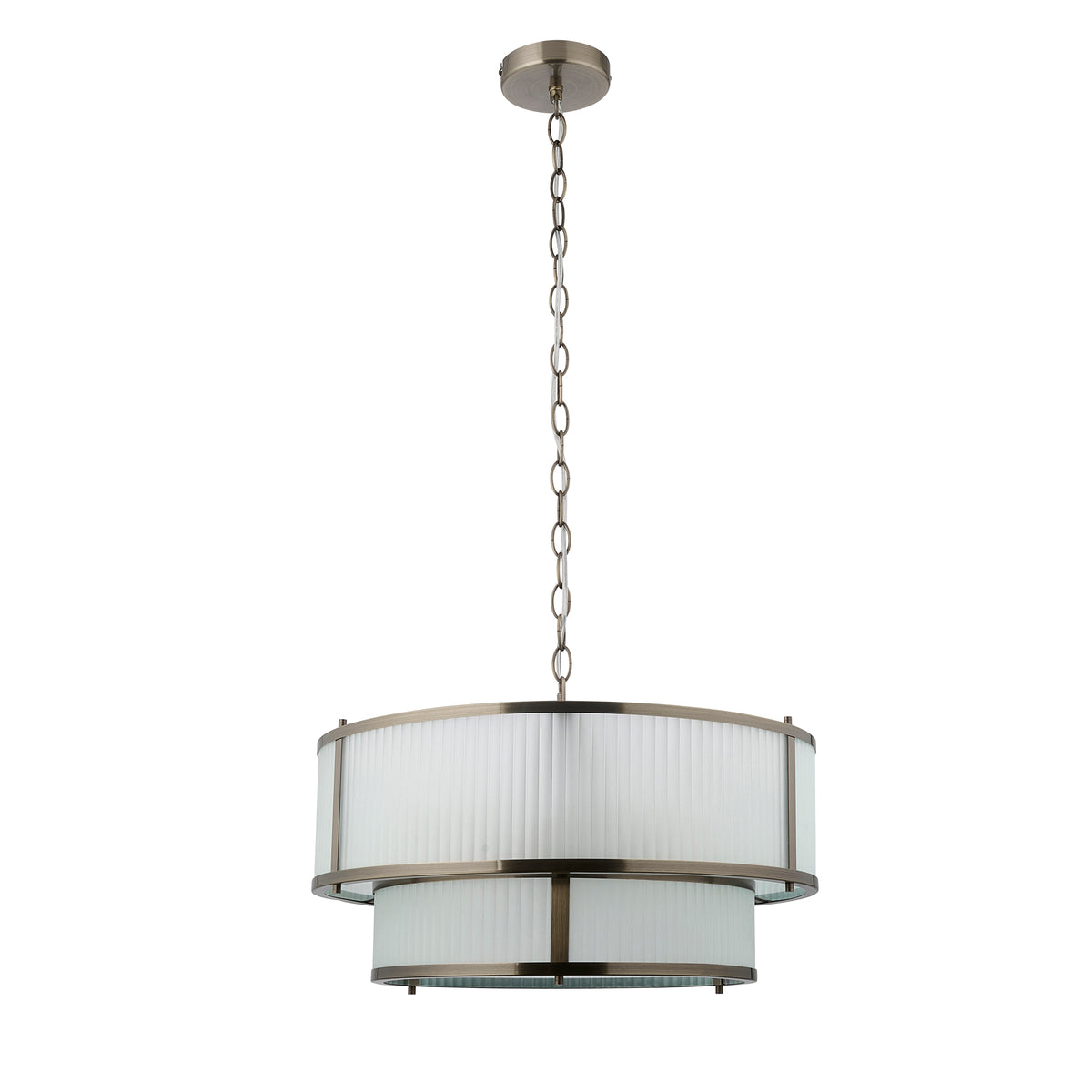 Ridgeton two-tier ribbed pendant on chain suspension against a plain background