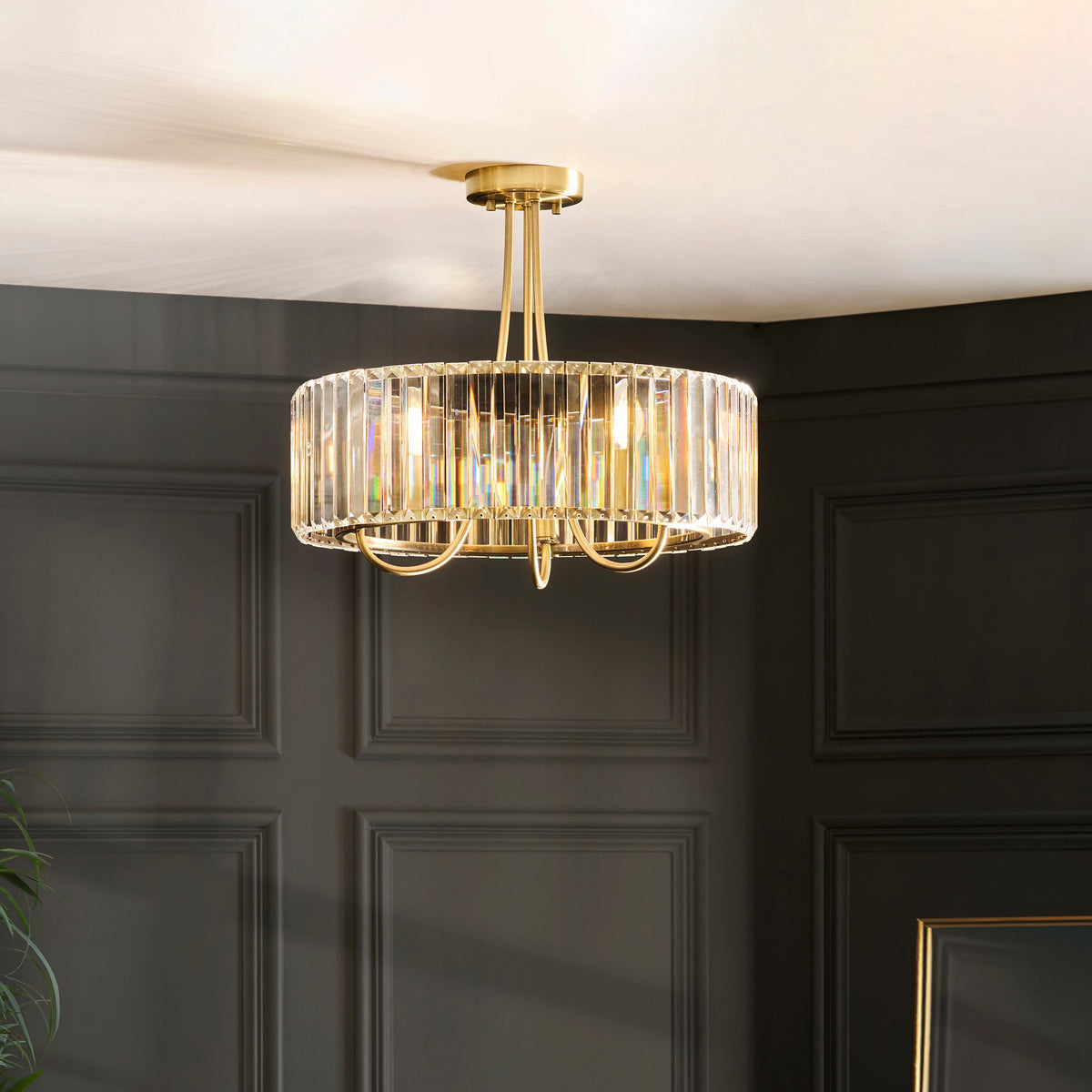 Visconti 3 Light Brass & Clear Cut Glass Semi Flush-OPEN-BOX-BSL-270826