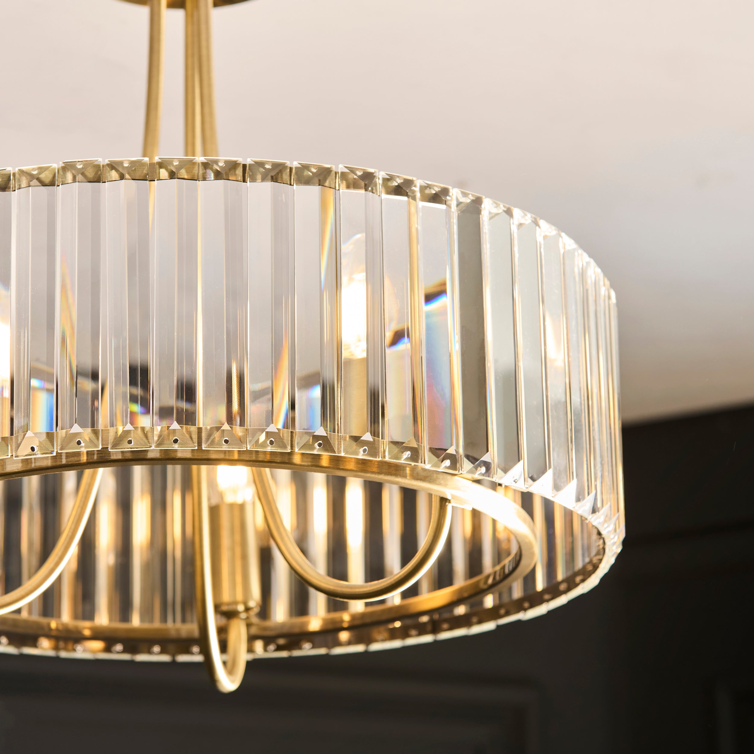 Visconti 3 Light Brass & Clear Cut Glass Semi Flush