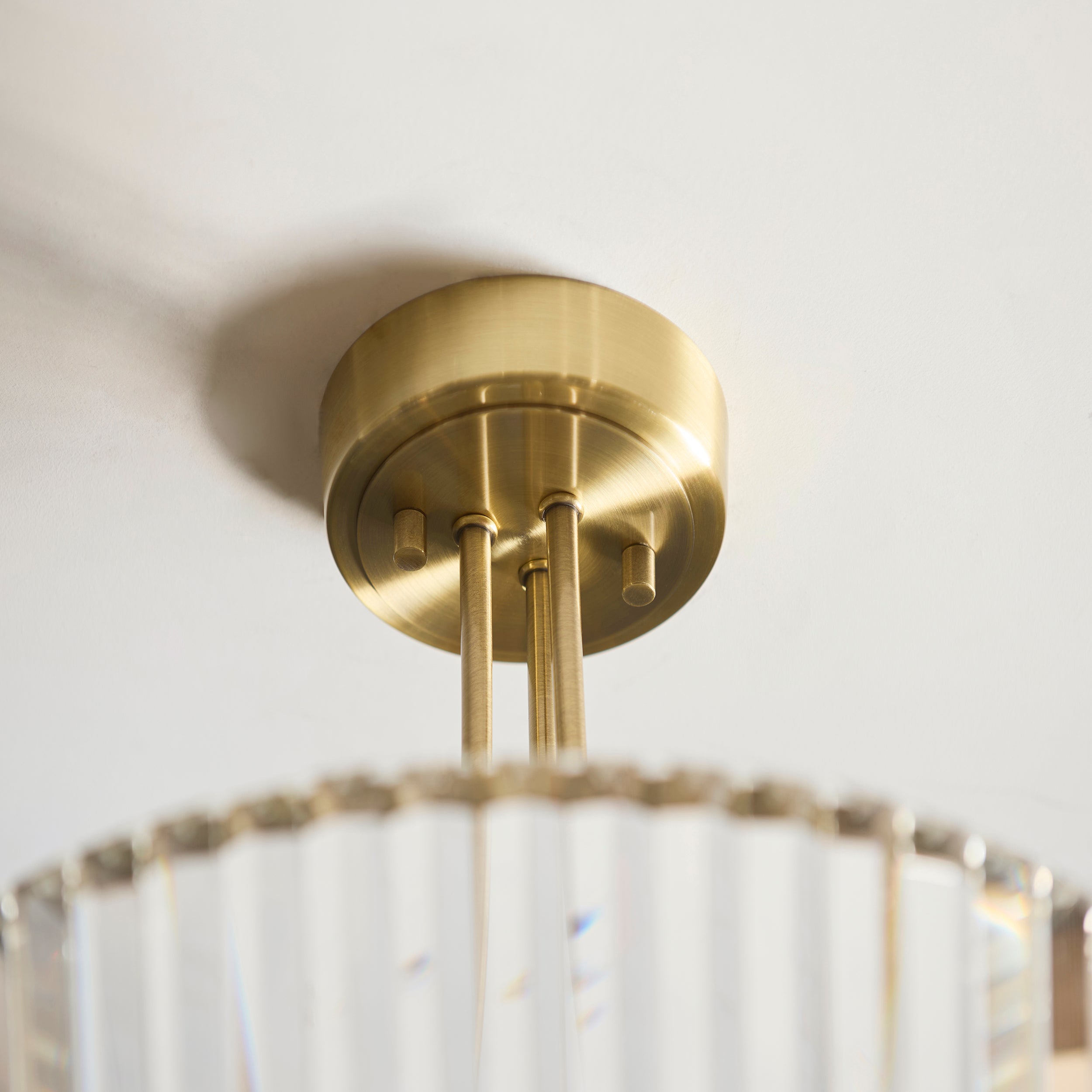Visconti 3 Light Brass & Clear Cut Glass Semi Flush