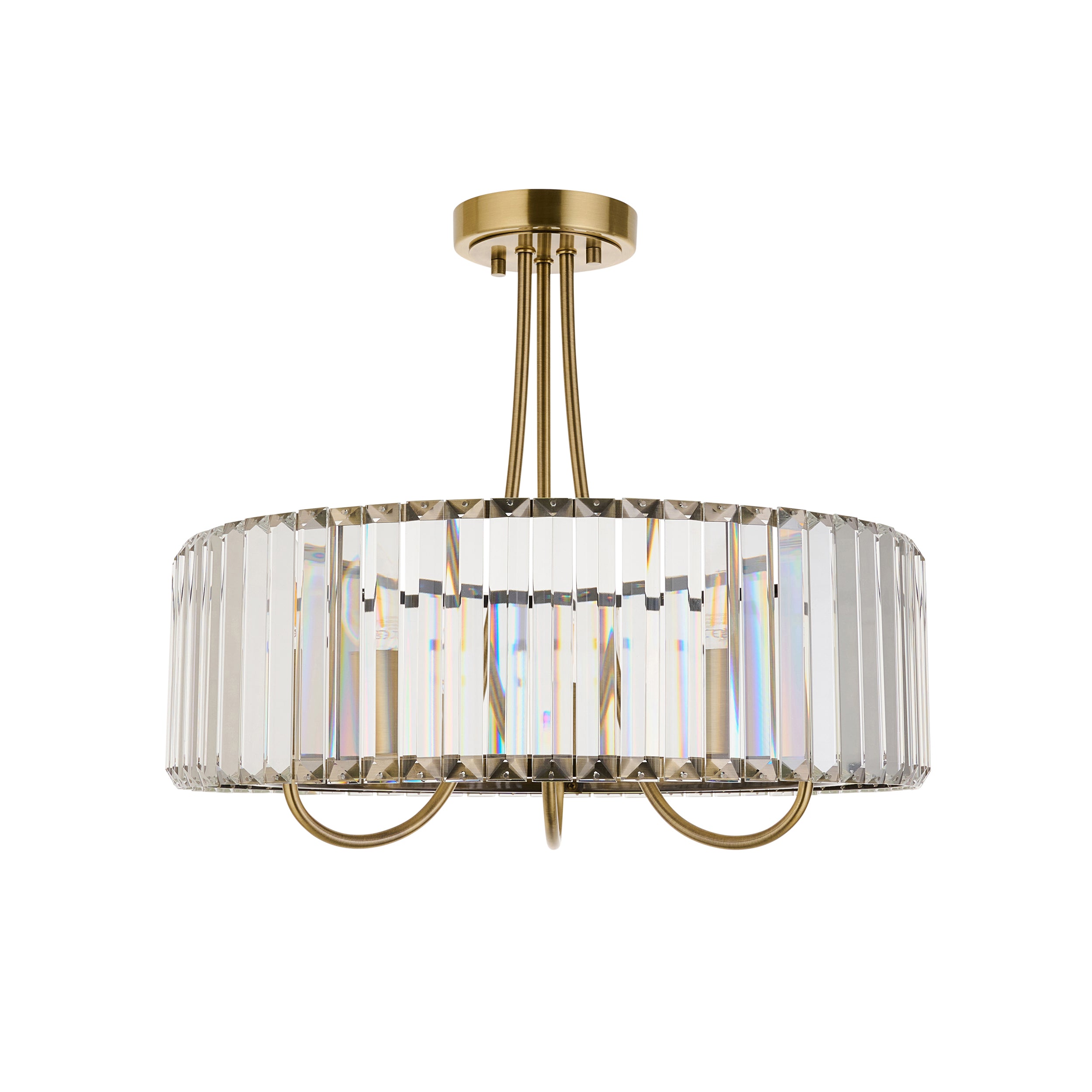 Visconti 3 Light Brass & Clear Cut Glass Semi Flush
