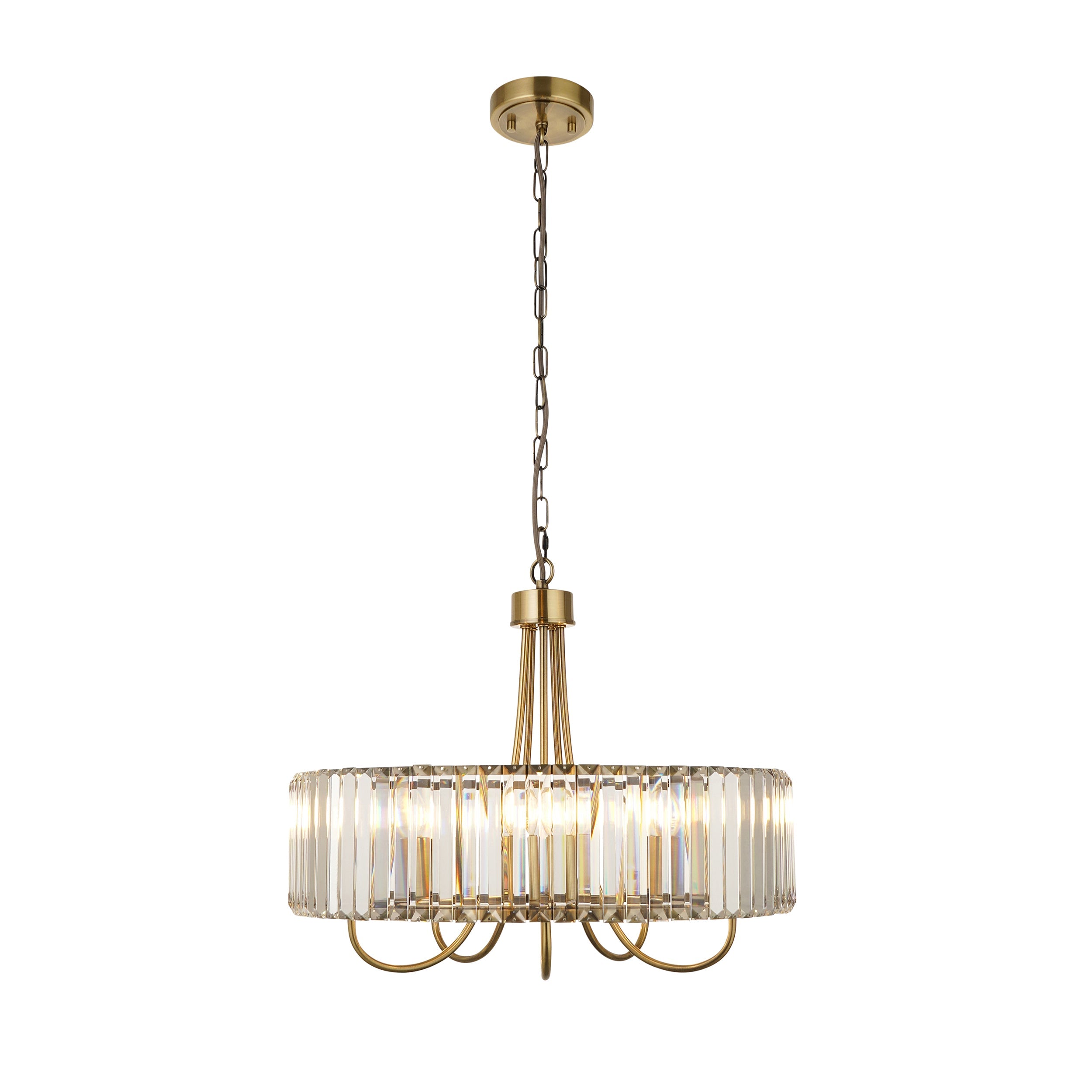 Visconti Round 5 Light Brass & Clear Cut Glass Pendant-OPEN-BOX-50-270826
