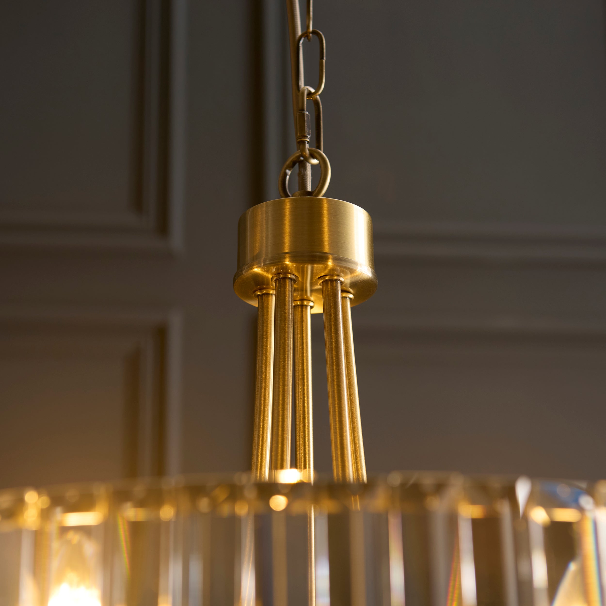 Visconti Round 5 Light Brass & Clear Cut Glass Pendant-OPEN-BOX-50-270826