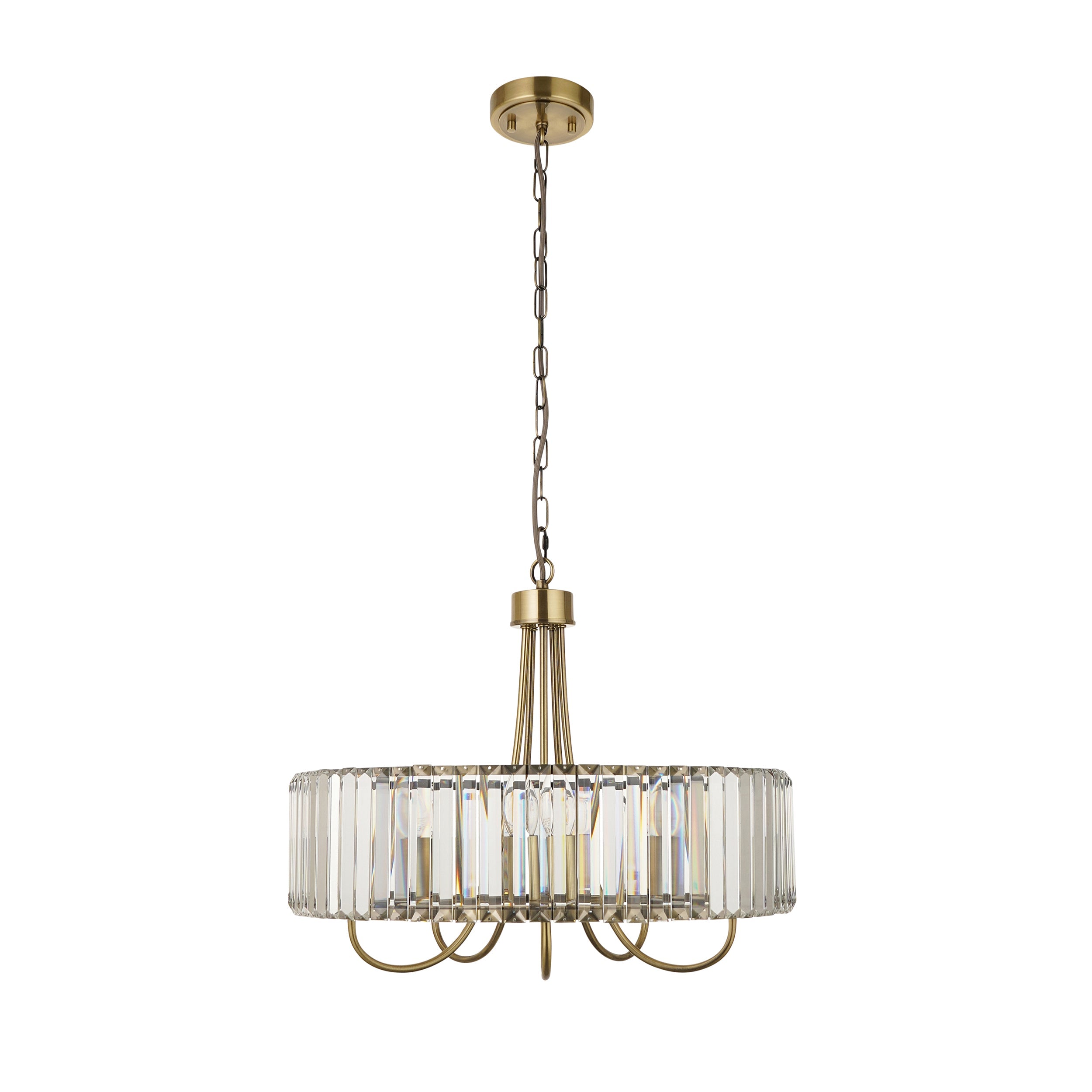 Visconti Round 5 Light Brass & Clear Cut Glass Pendant-OPEN-BOX-50-270826