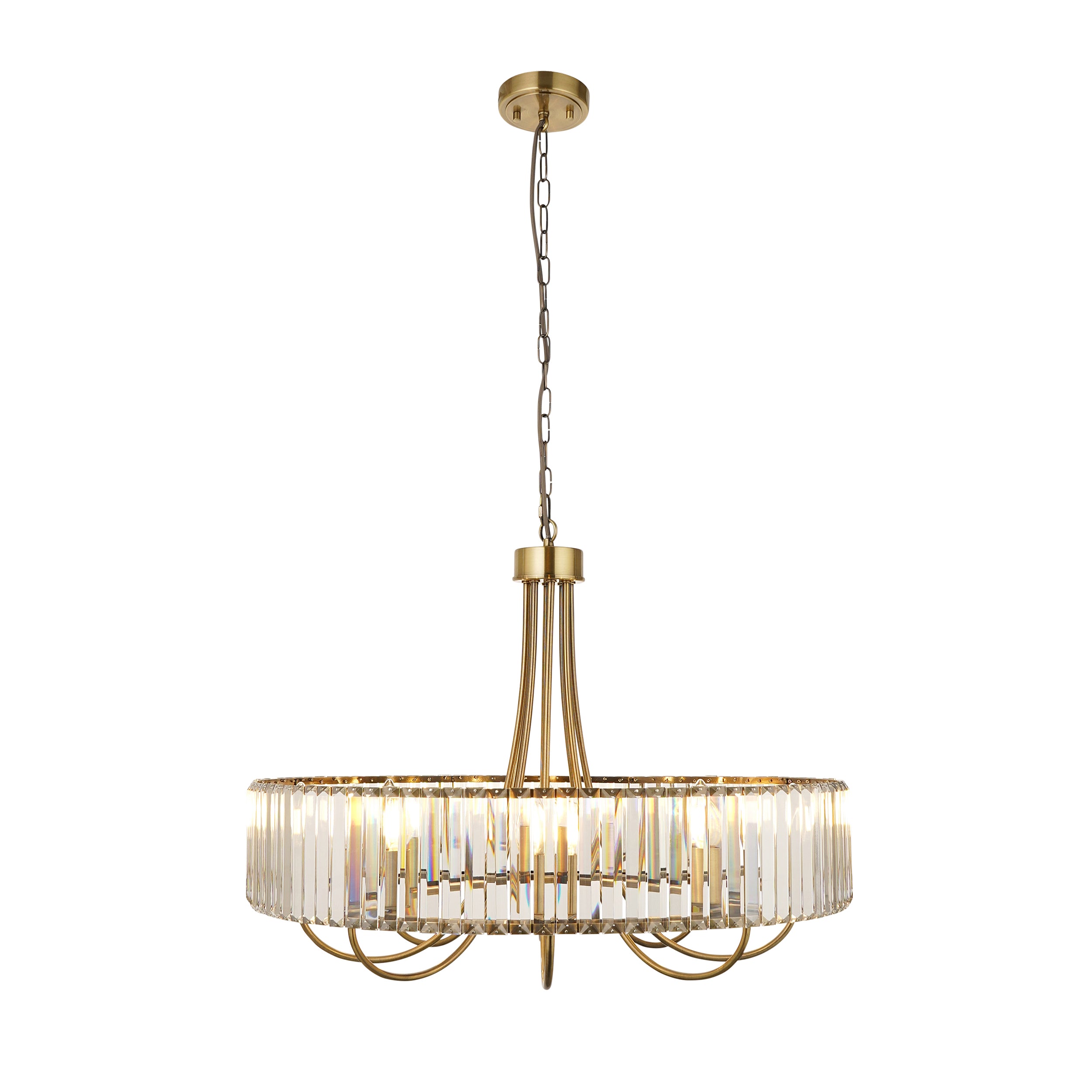 Visconti Round 8 Light Brass & Clear Cut Glass Pendant