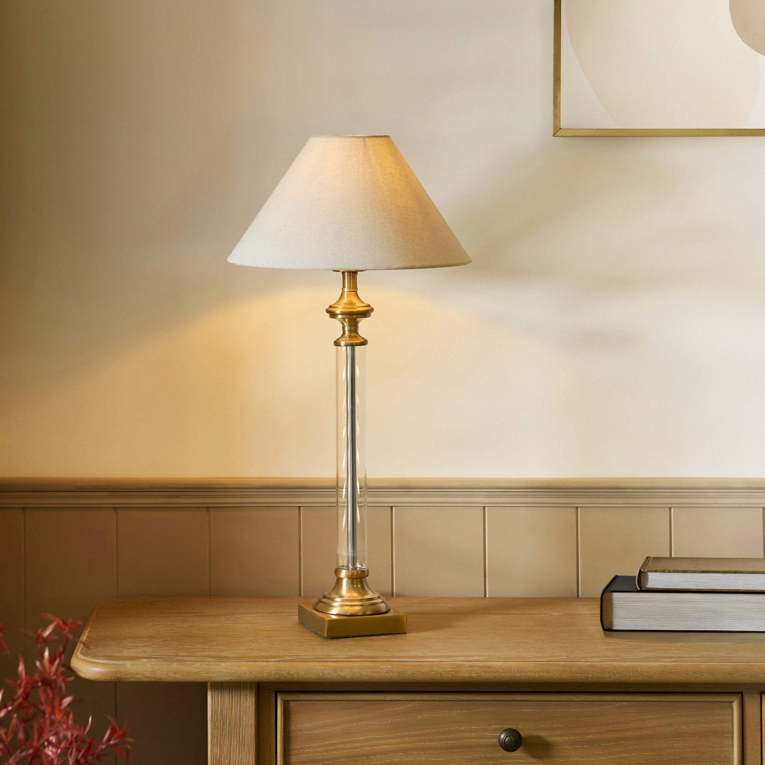 Avebury 1 Light Brass Table Lamp & Avalon 31cm Faux Linen Shade