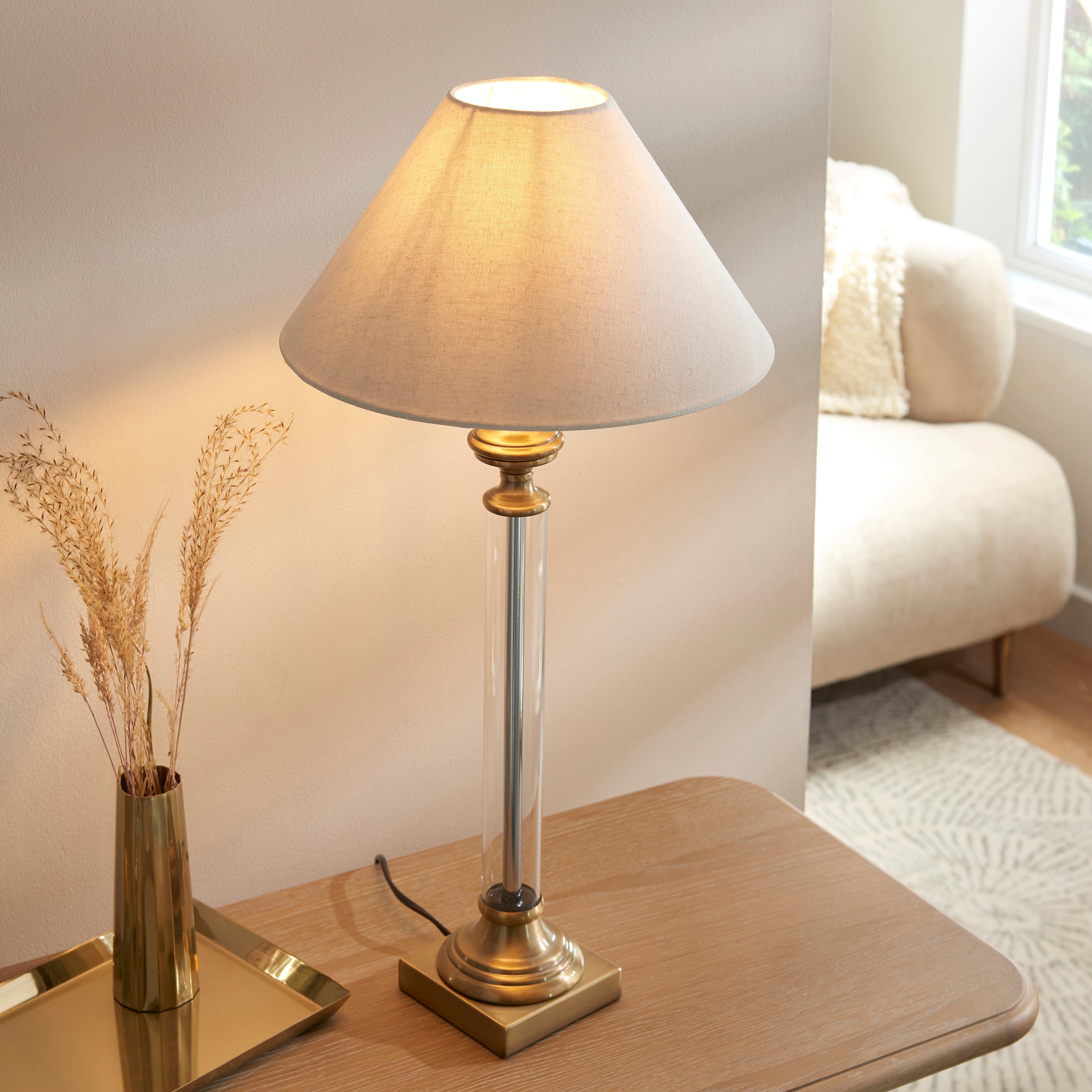 Avebury 1 Light Brass Table Lamp & Avalon 31cm Faux Linen Shade