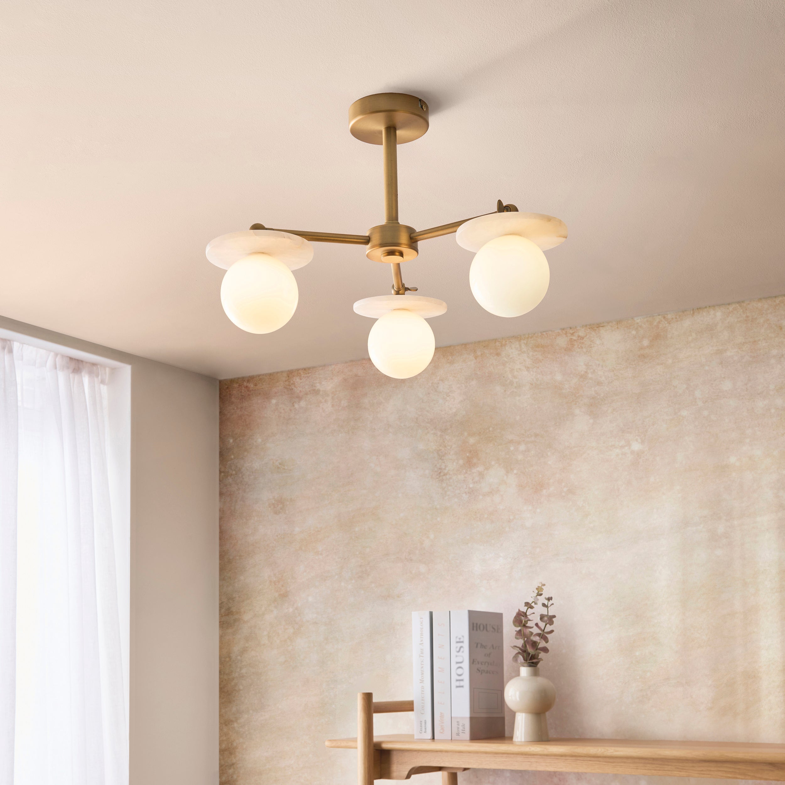 Cerhio 3 Light Brass Finish Semi Flush Ceiling Light