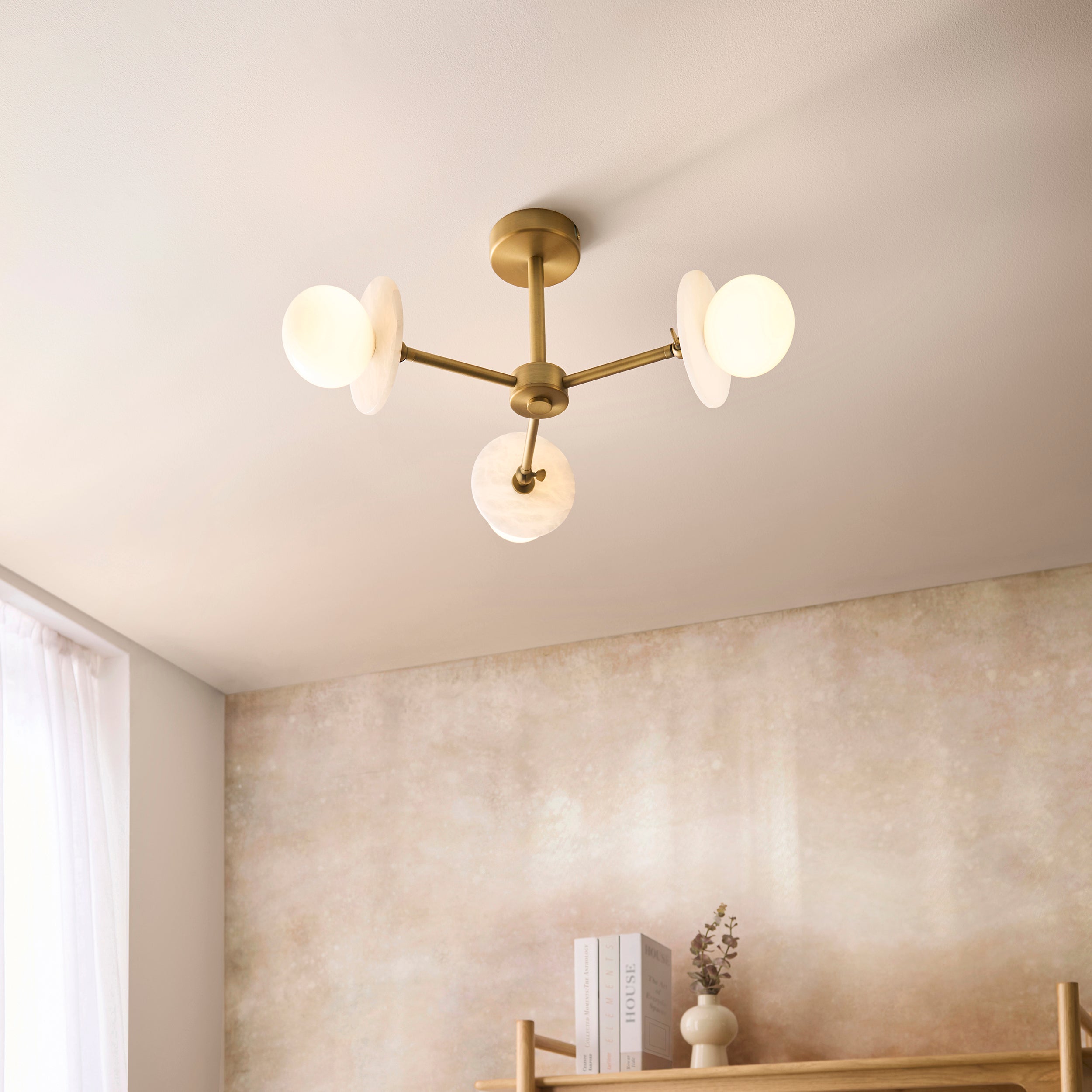 Cerhio 3 Light Brass Finish Semi Flush Ceiling Light