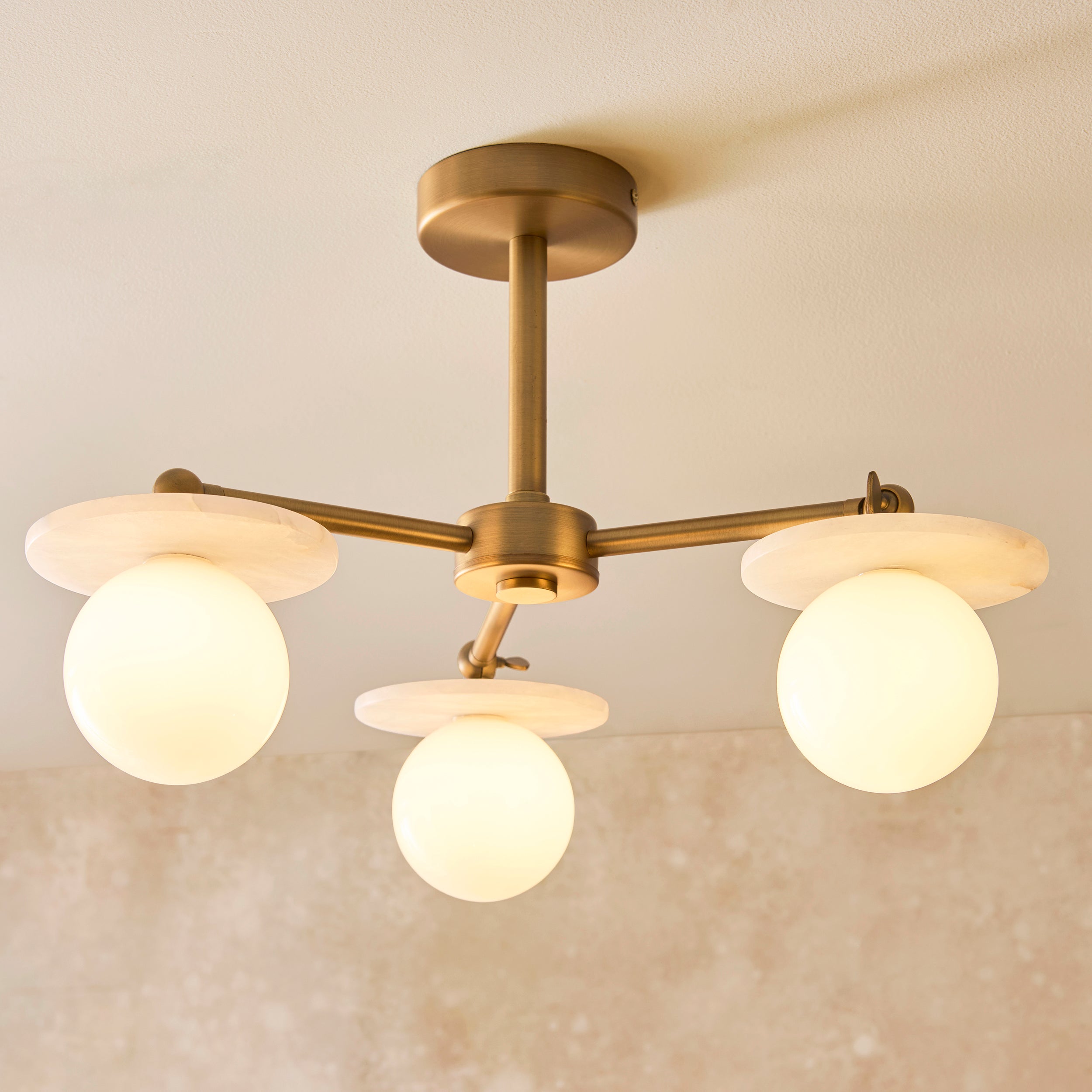 Cerhio 3 Light Brass Finish Semi Flush Ceiling Light