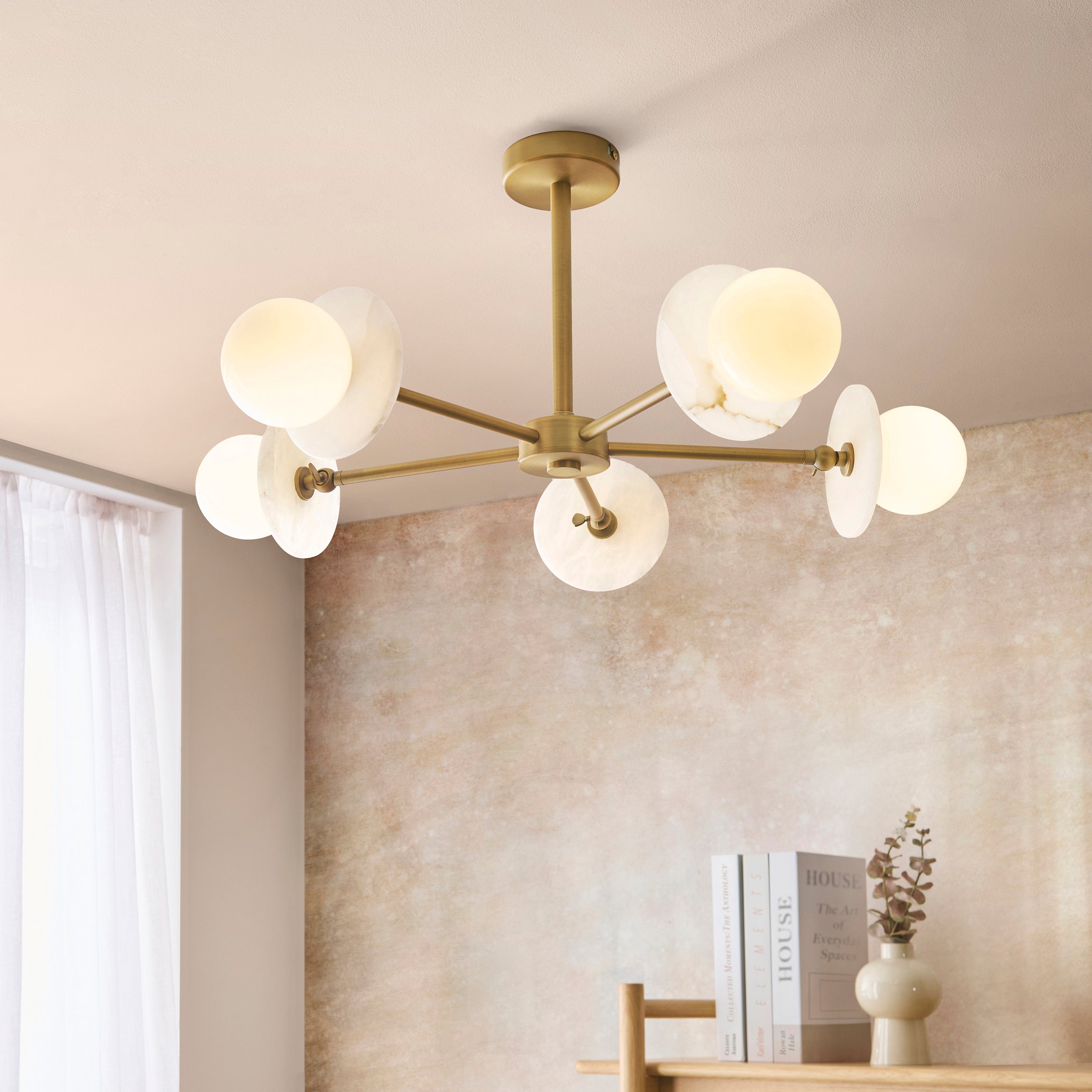 Cerhio 5 Light Brass Finish Semi Flush Ceiling Light