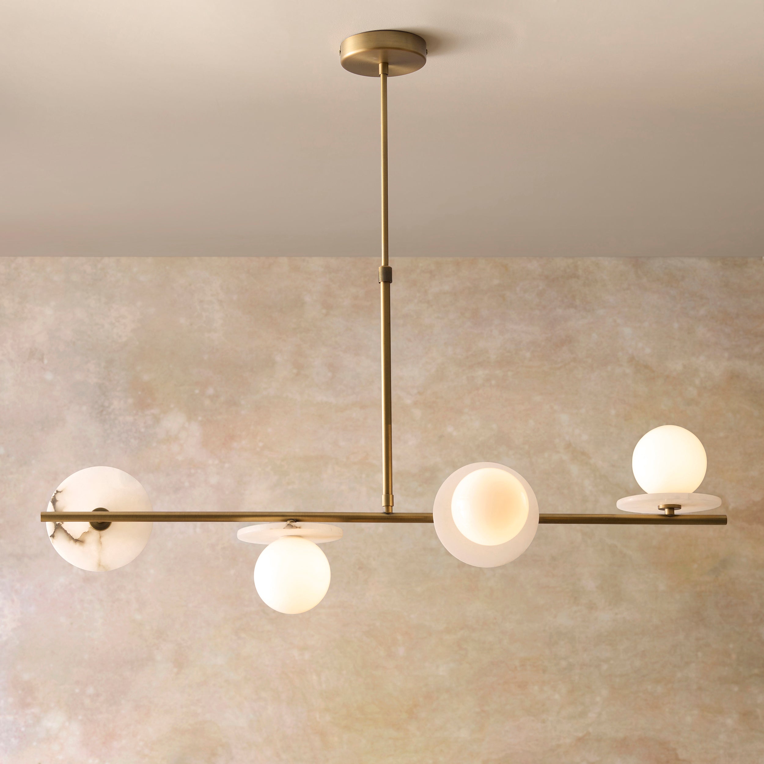 Cerchio 4 Light Brass and Opal Glass Linear Pendant