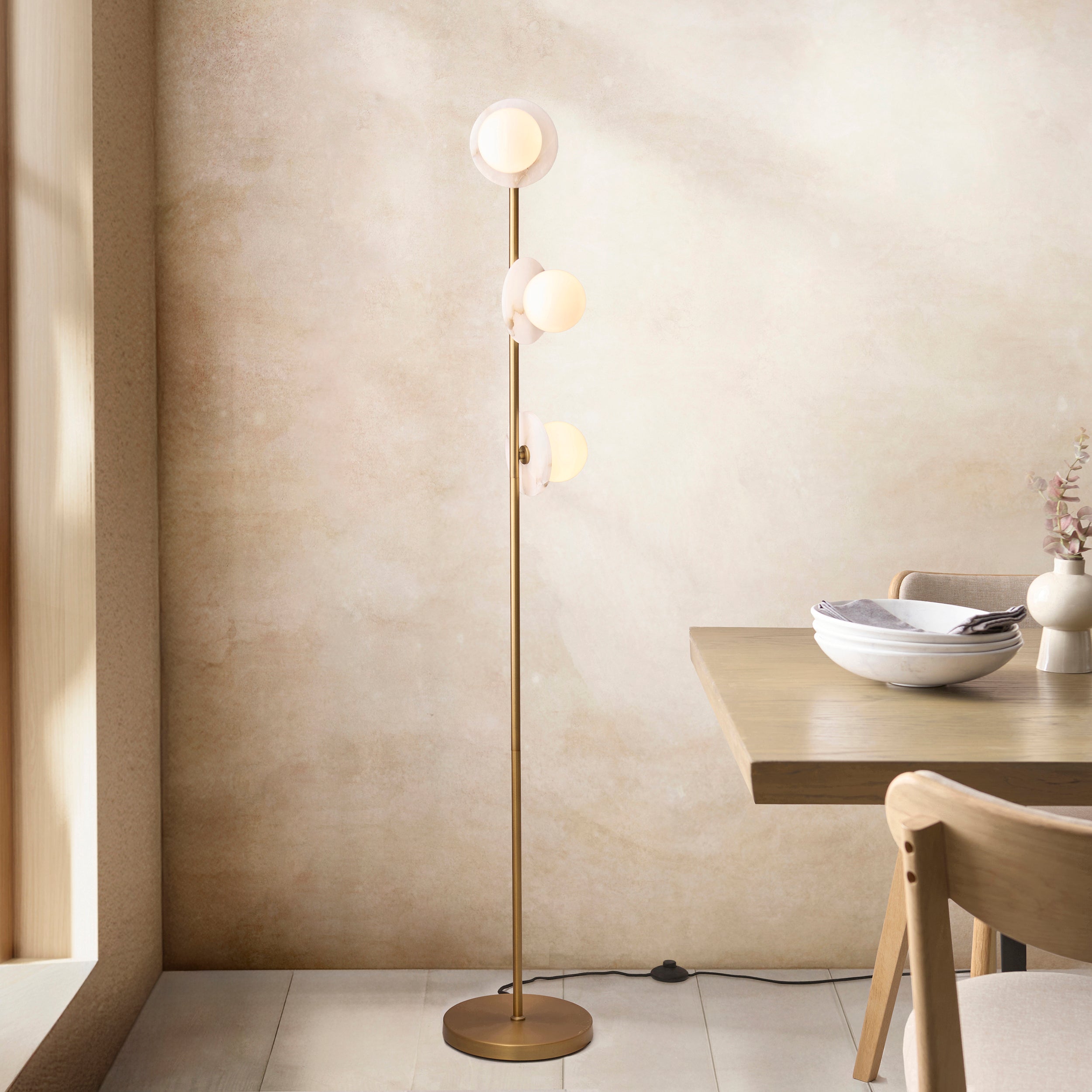 Cerchio 3 light Gold and Opal Shaded Floor Lamp