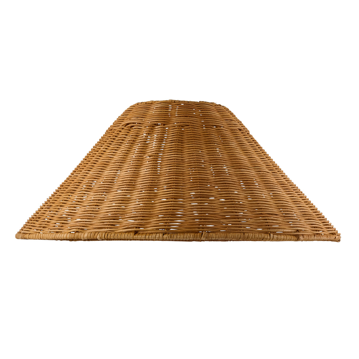 Brown rattan tapered lamp shade, handcrafted from woven cane with a bound rim