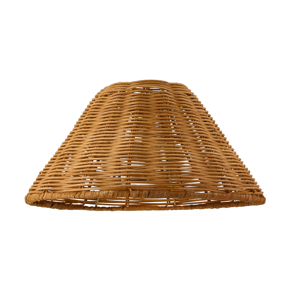 Dark rattan tapered lamp shade in handwoven cane with a slim bound top and base