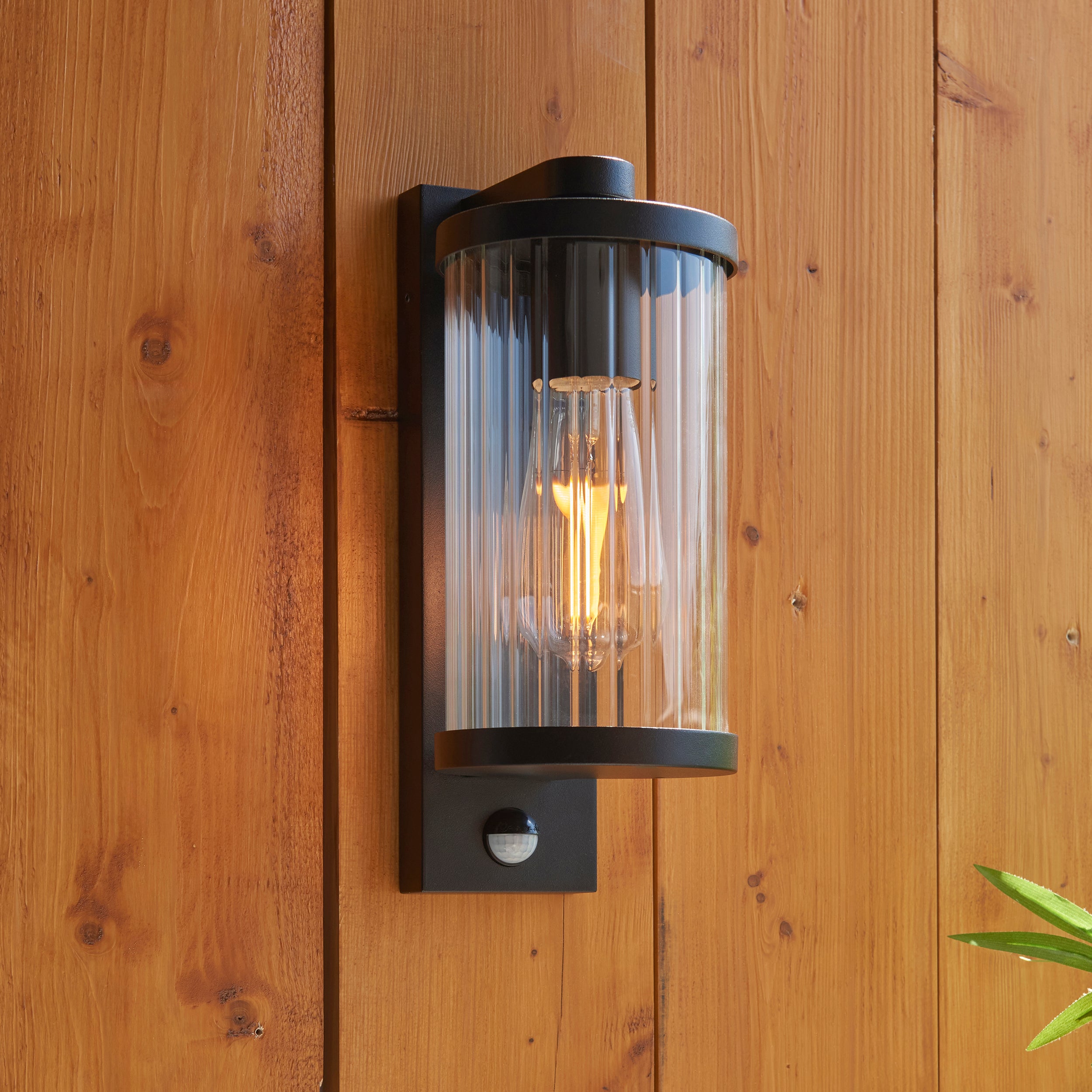 Newcombe Black PIR Outdoor Black Wall Light