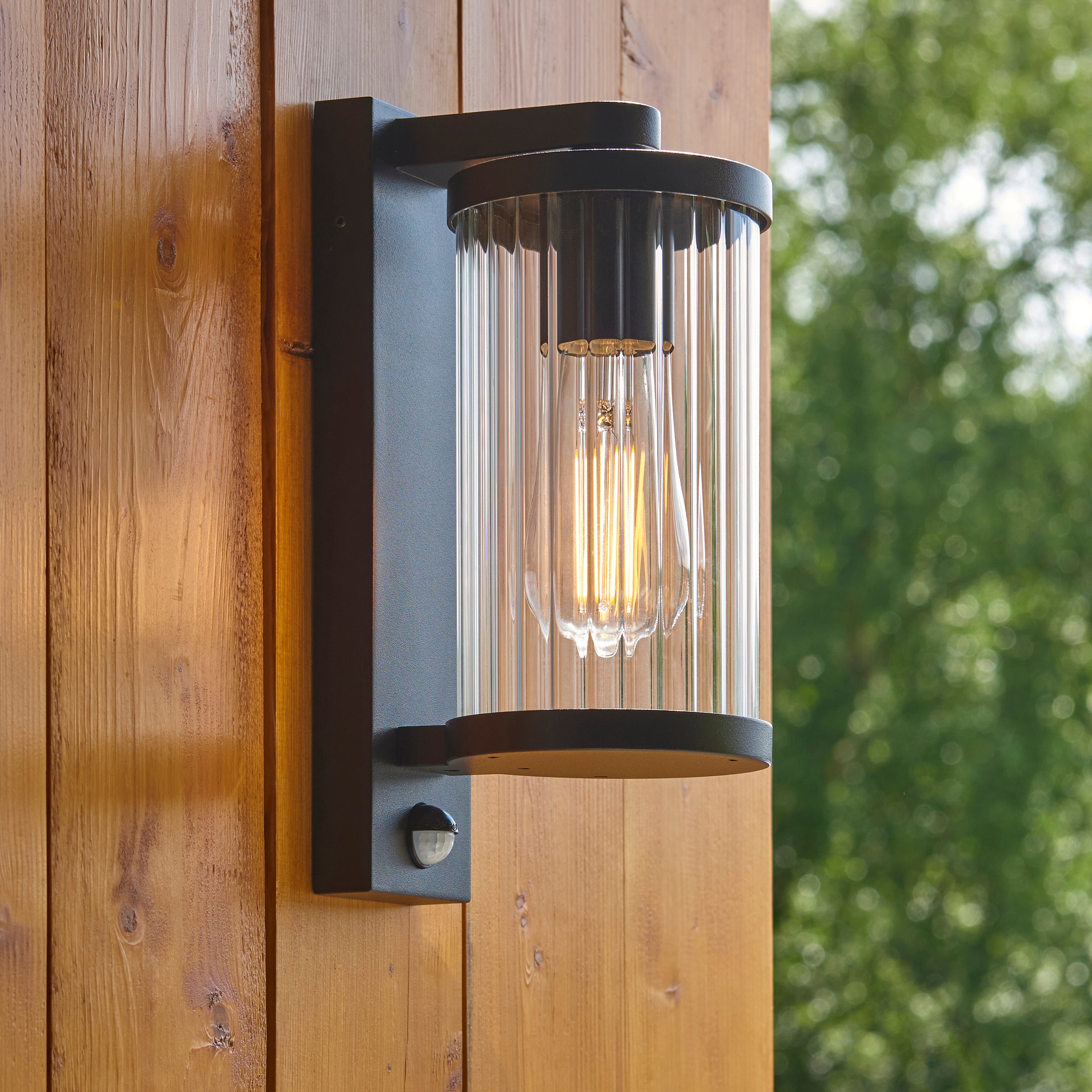 Newcombe Black PIR Outdoor Black Wall Light