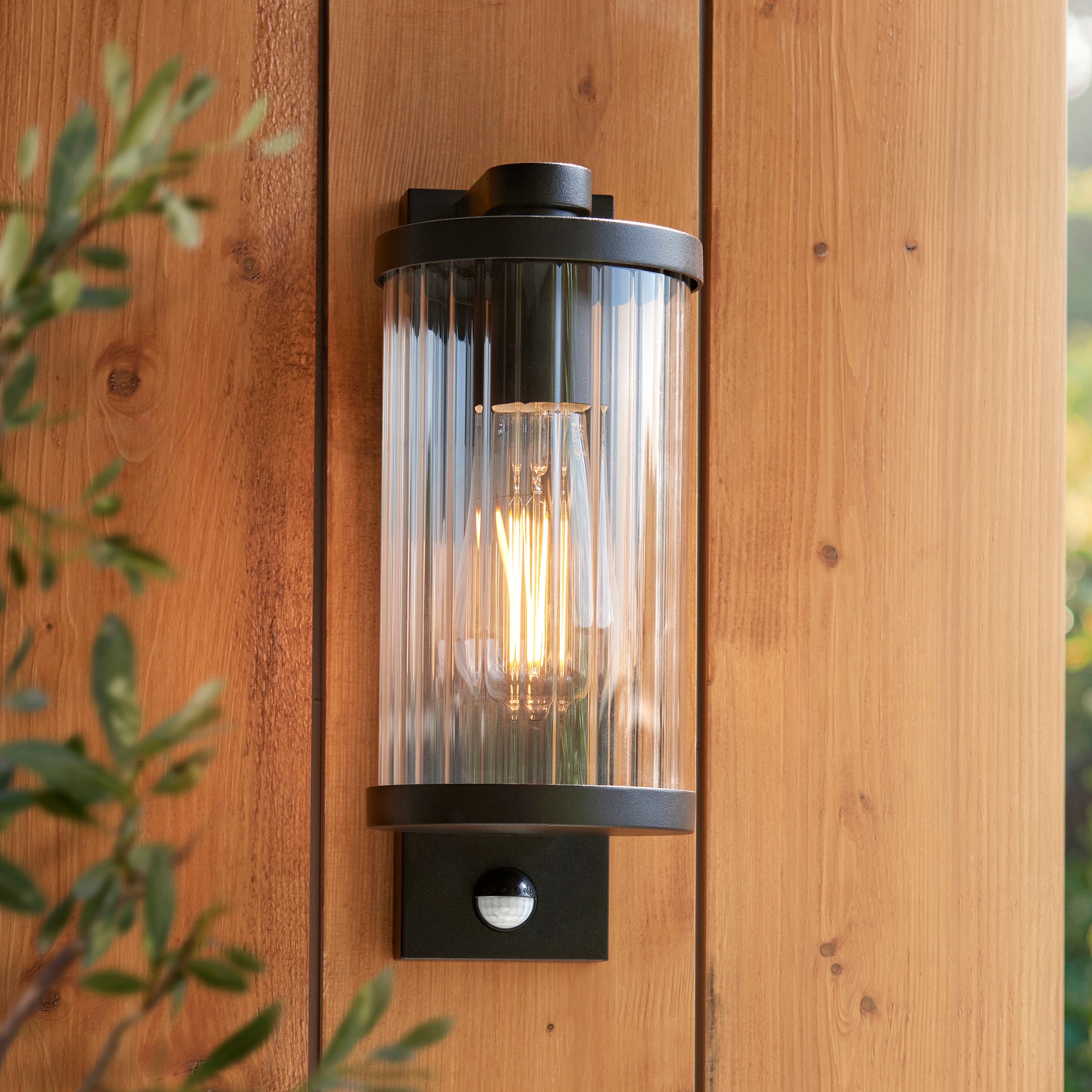 Newcombe Black PIR Outdoor Black Wall Light