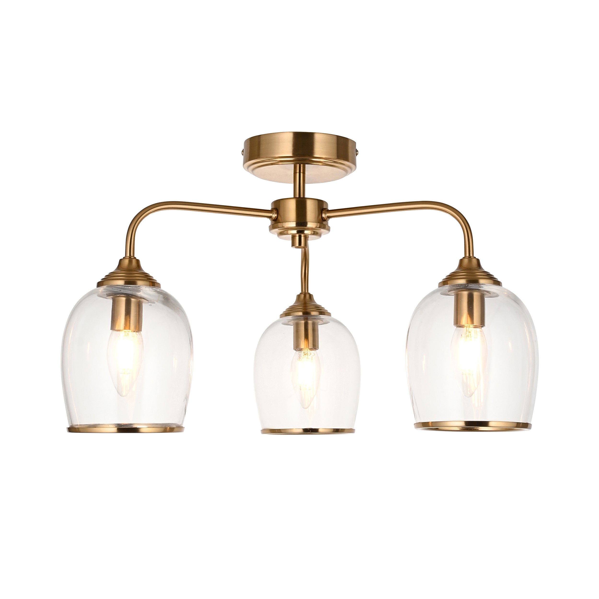 Ashcroft Brass 3 Light Brass Semi-Flush - Clear Glass Shades