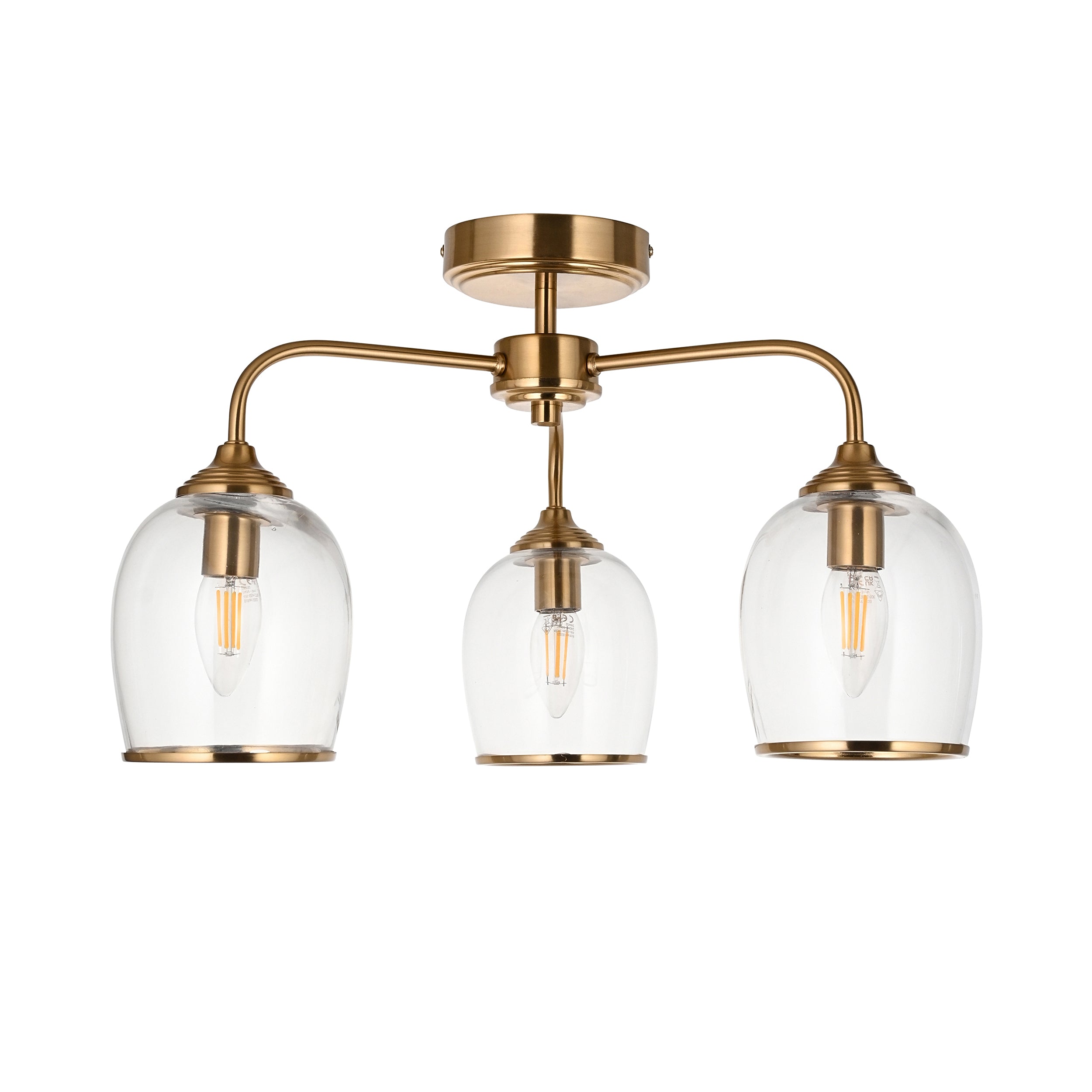 Ashcroft Brass 3 Light Brass Semi-Flush - Clear Glass Shades