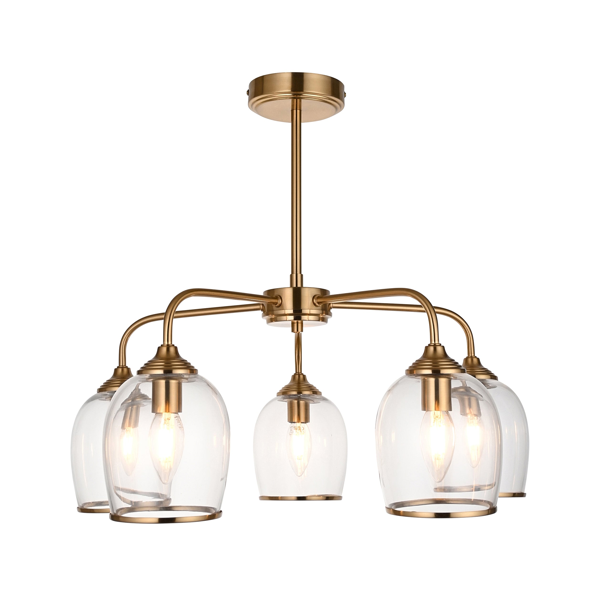 Ashcroft Brass 5 Light Brass Pendant - Clear Glass Shades 120618 by Endon Lighting