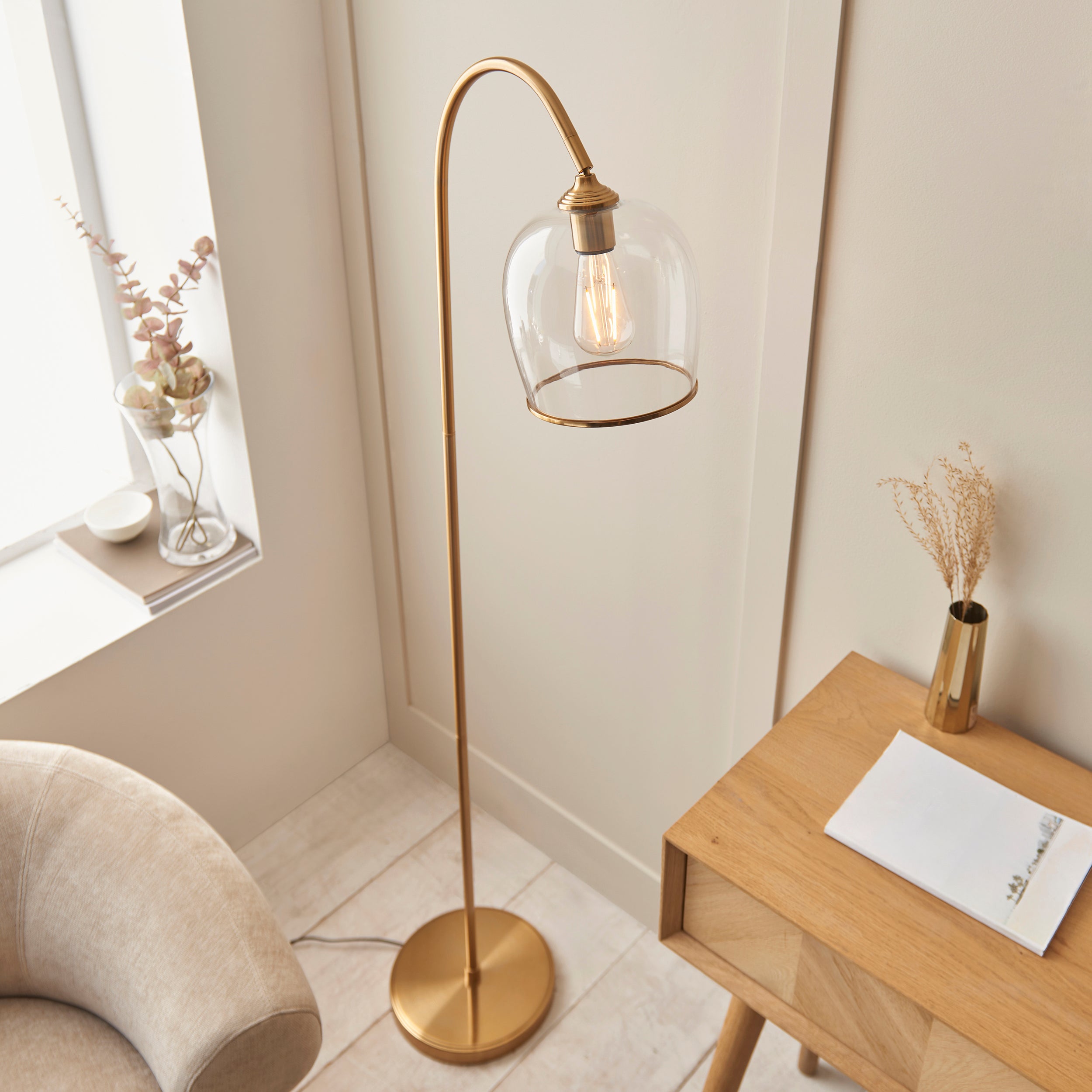Ashcroft Brass Floor Lamp - Clear Glass Shade