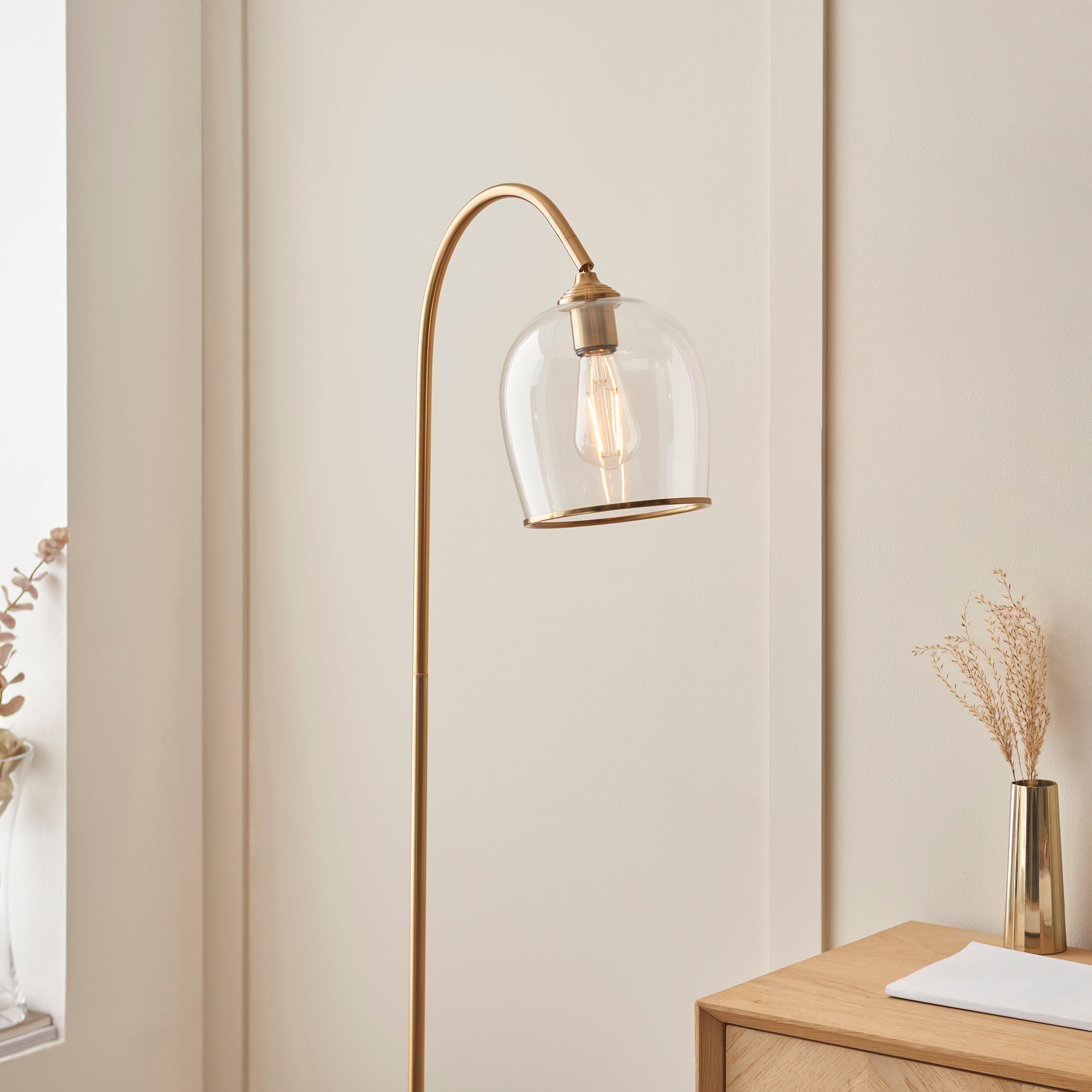 Ashcroft Brass Floor Lamp - Clear Glass Shade