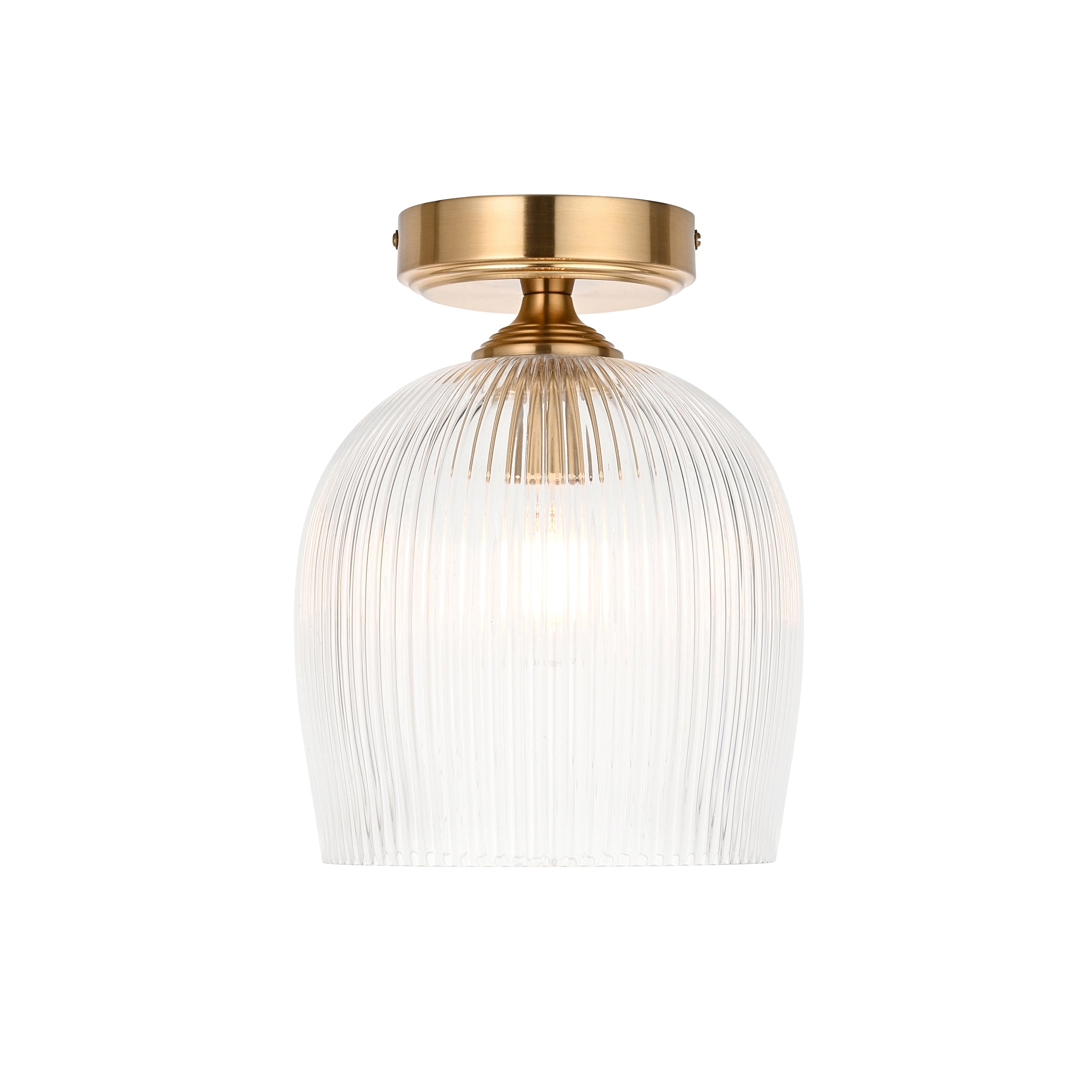 Ashcroft Ribbed Glass Shade & Brass Flush