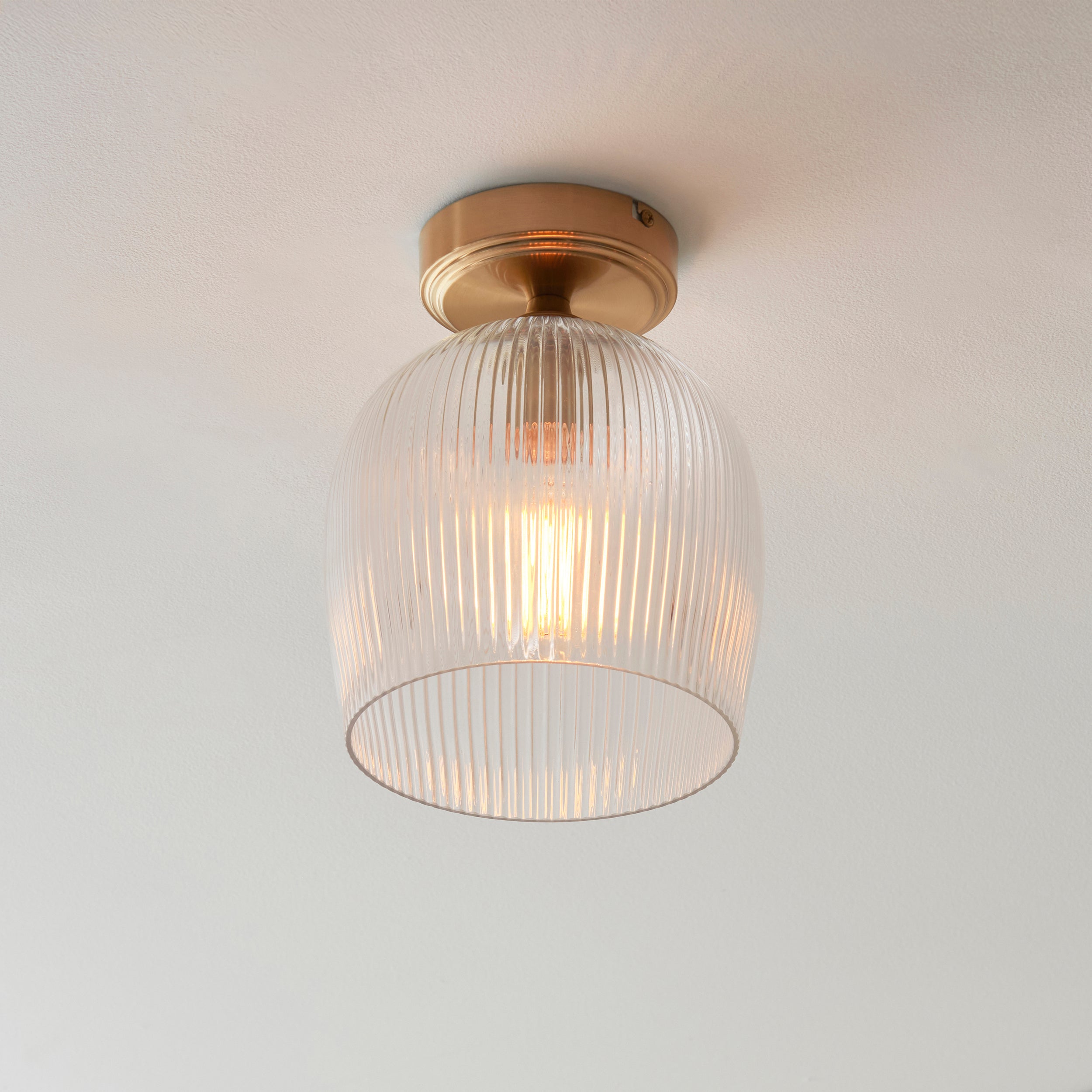 Ashcroft Ribbed Glass Shade & Brass Flush
