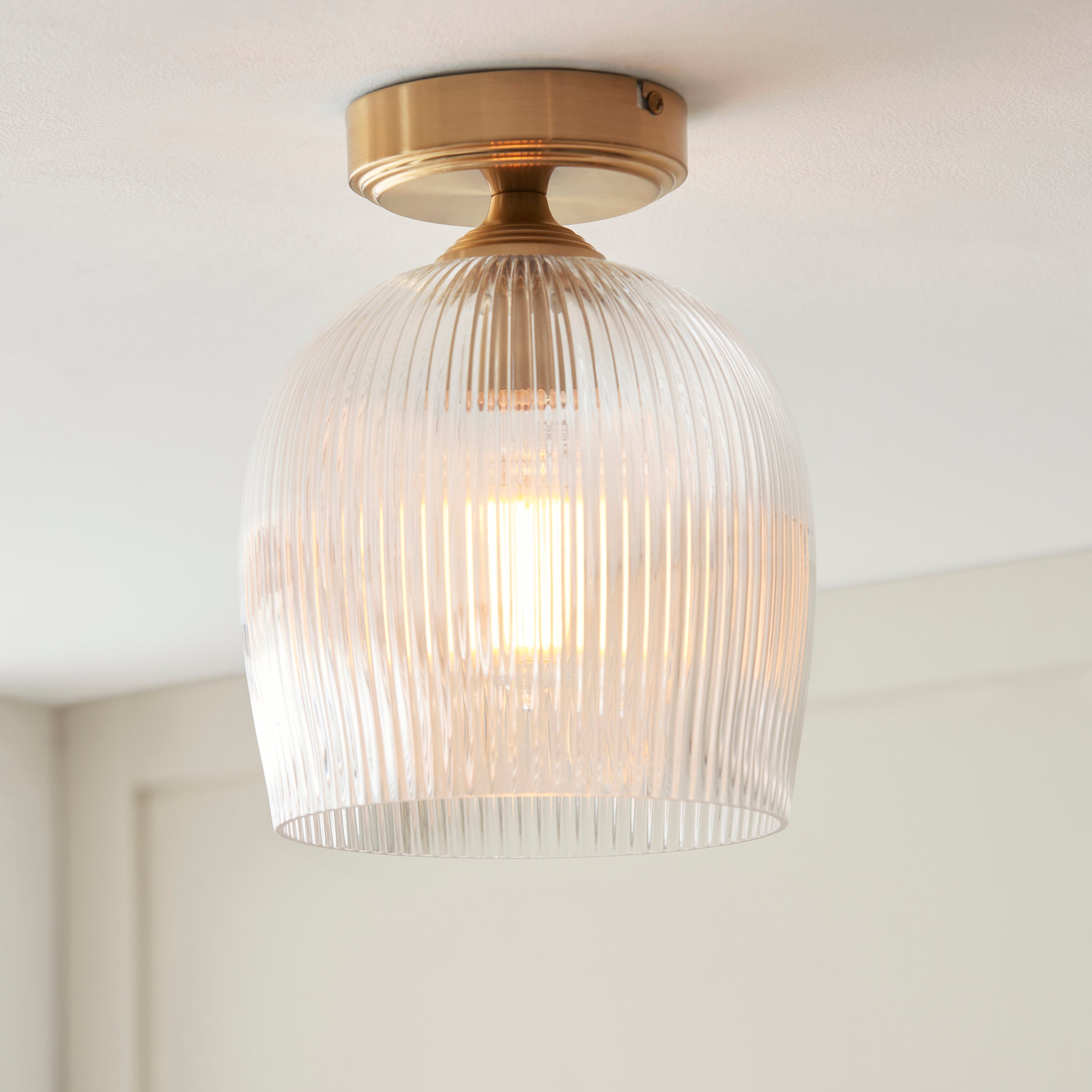 Ashcroft Ribbed Glass Shade & Brass Flush