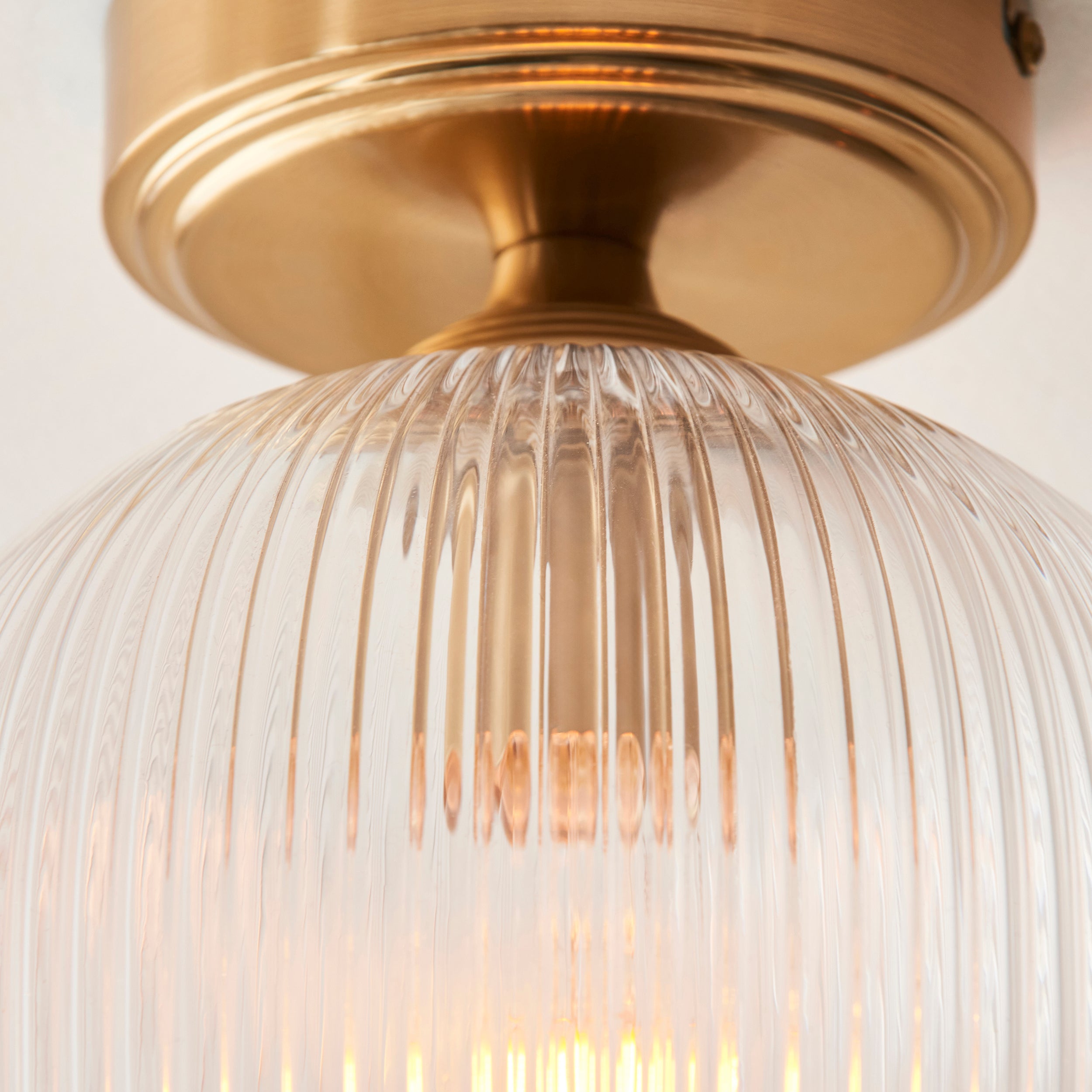Ashcroft Ribbed Glass Shade & Brass Flush