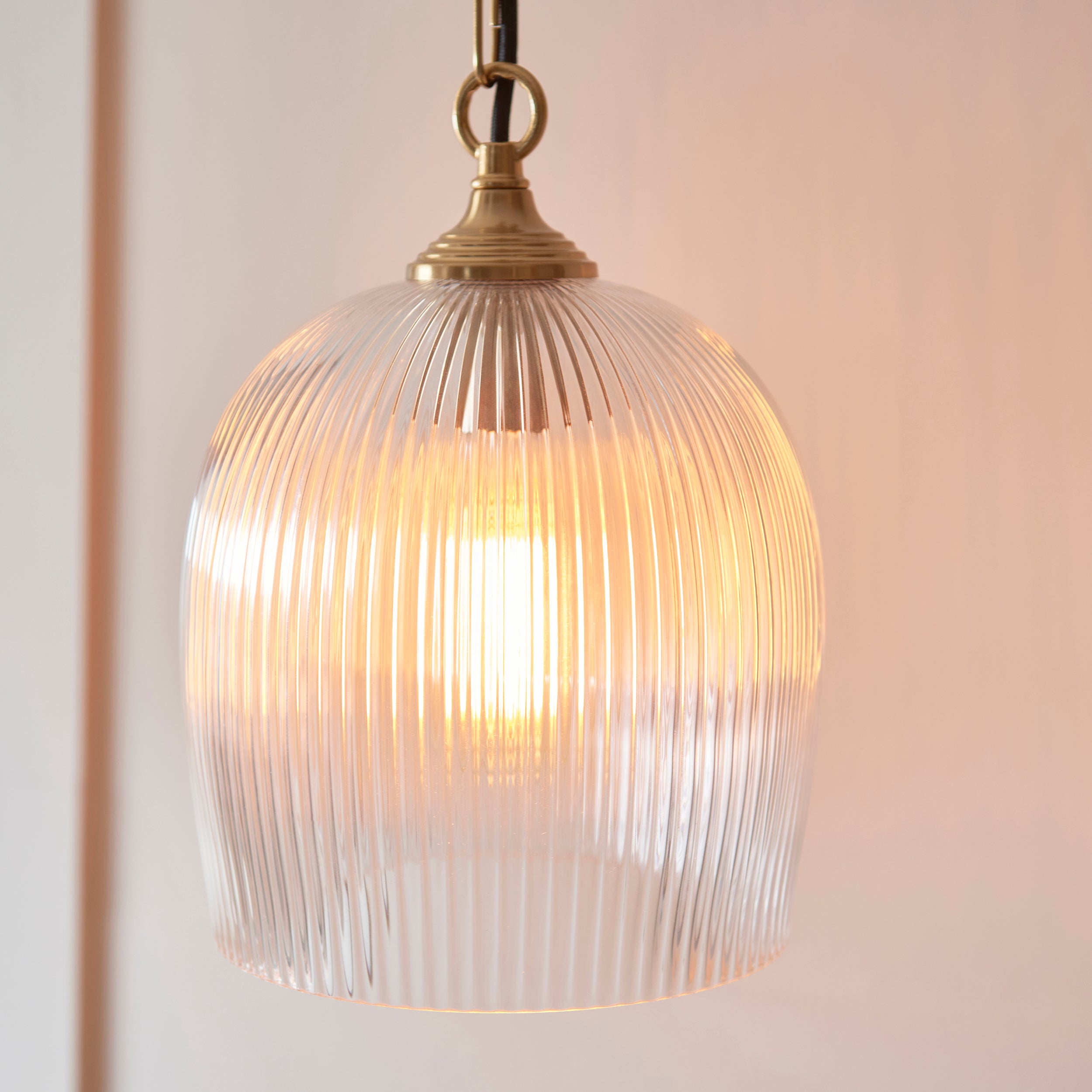 Ashcroft Ribbed Glass Shade Brass Pendant