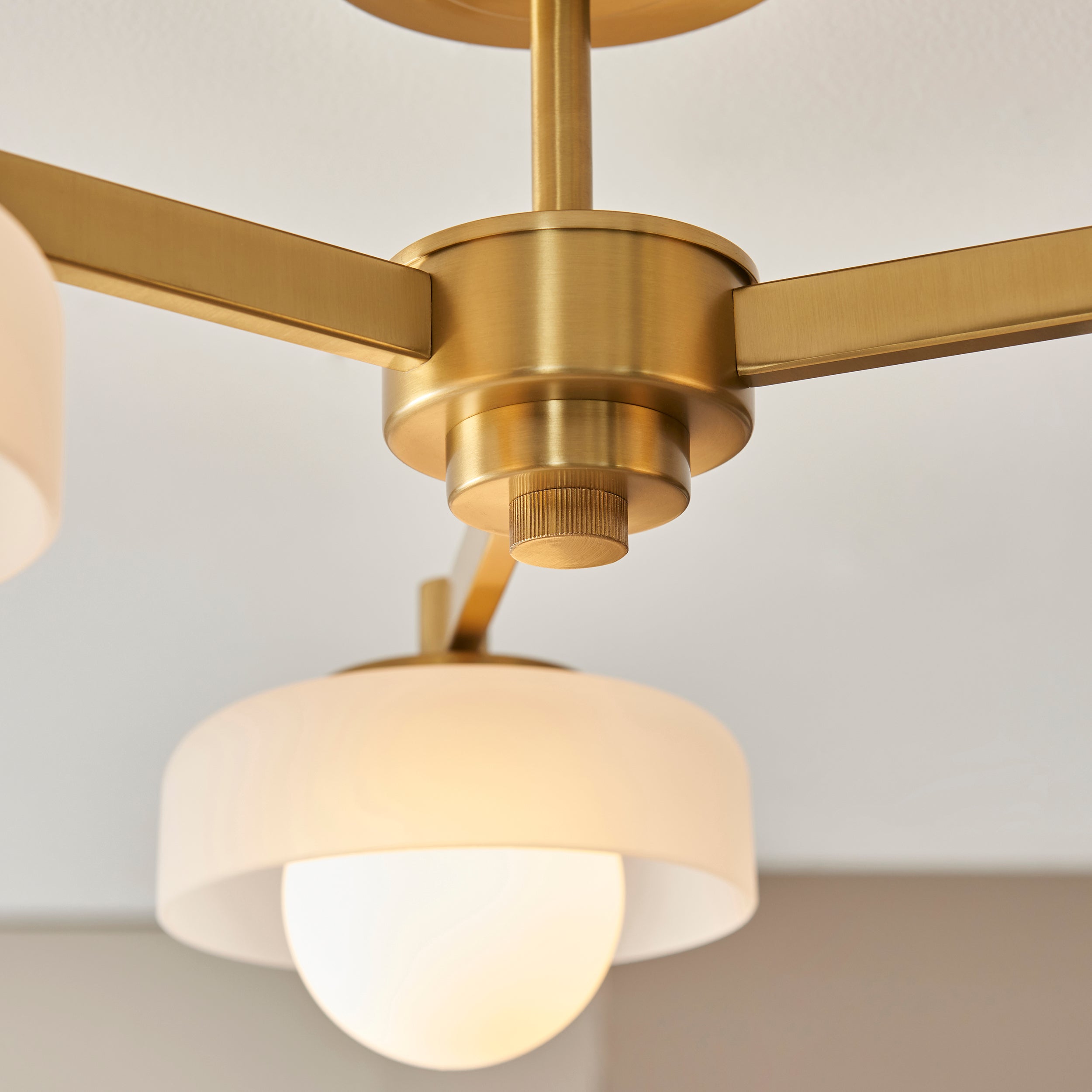 Boss 3 Light Brass Pendant With Opal Glass Shades