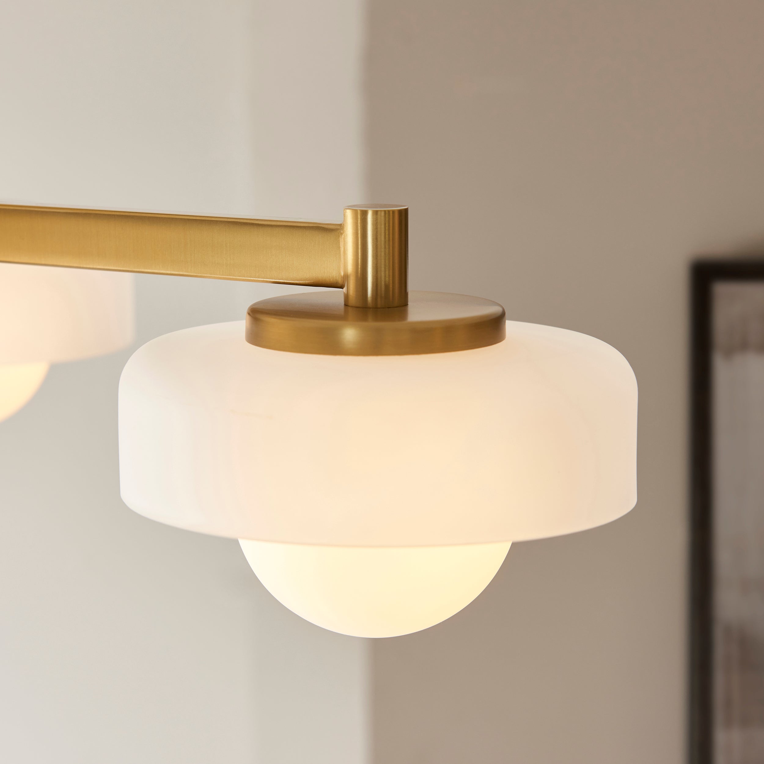 Boss 3 Light Brass Pendant With Opal Glass Shades