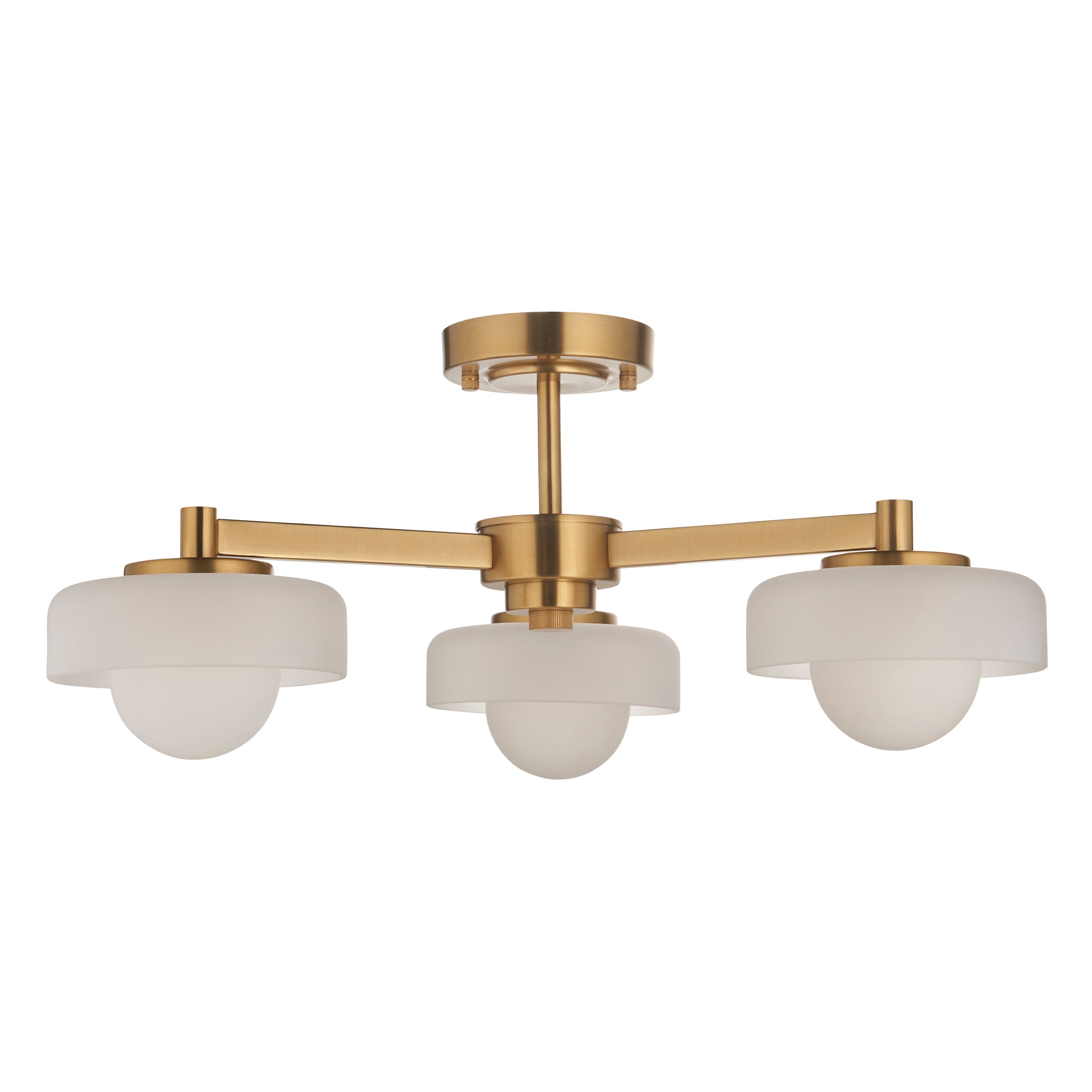 Boss 3 Light Brass Pendant With Opal Glass Shades