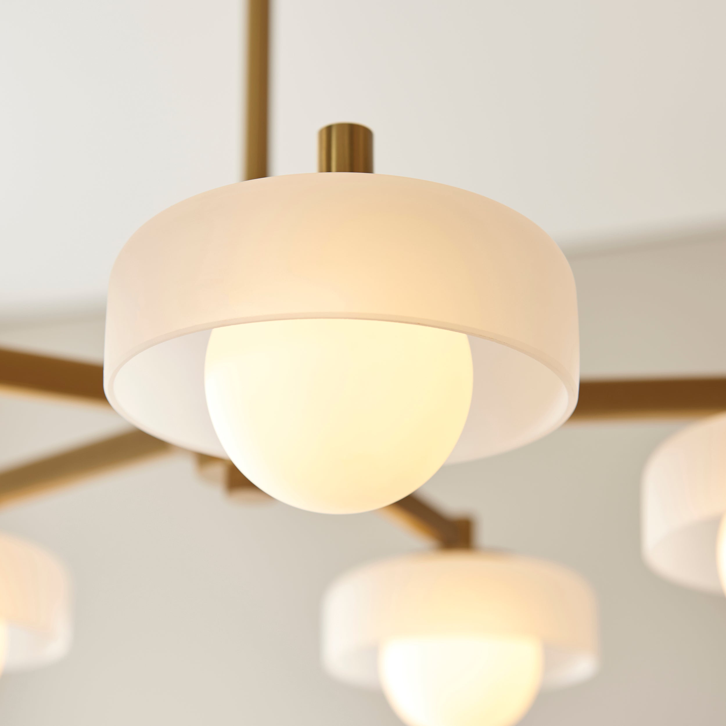 Boss 5 Light Brass Pendant With Opal Glass Shades