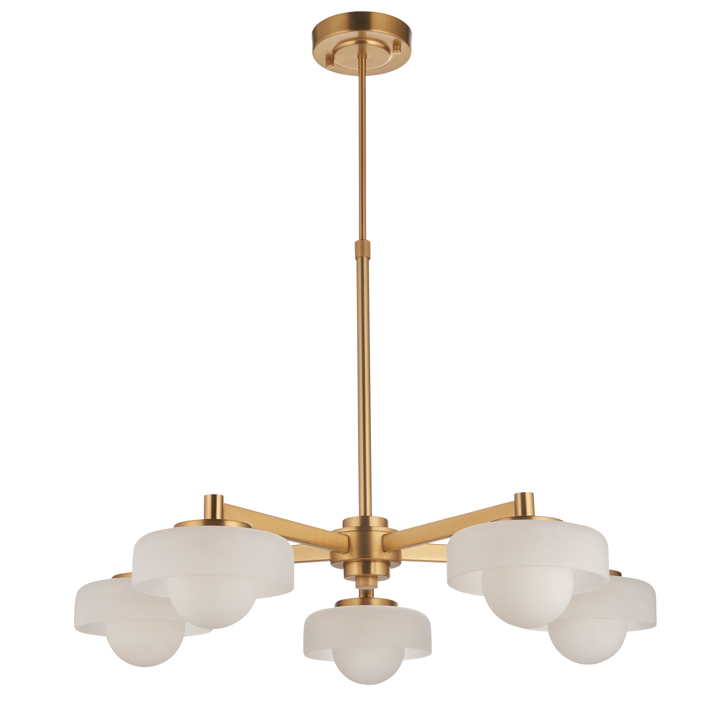 Boss 5 Light Brass Pendant With Opal Glass Shades