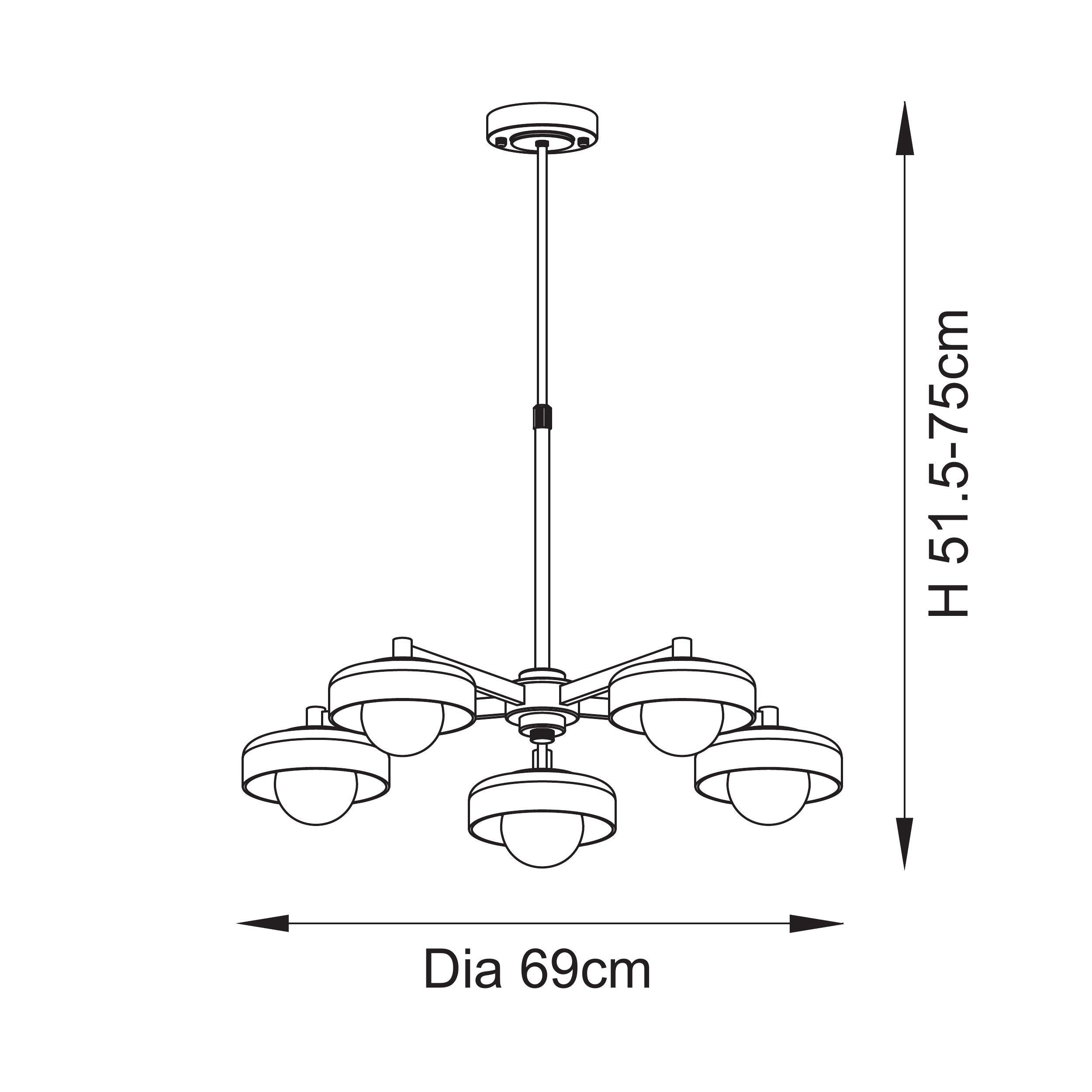 Boss 5 Light Brass Pendant With Opal Glass Shades