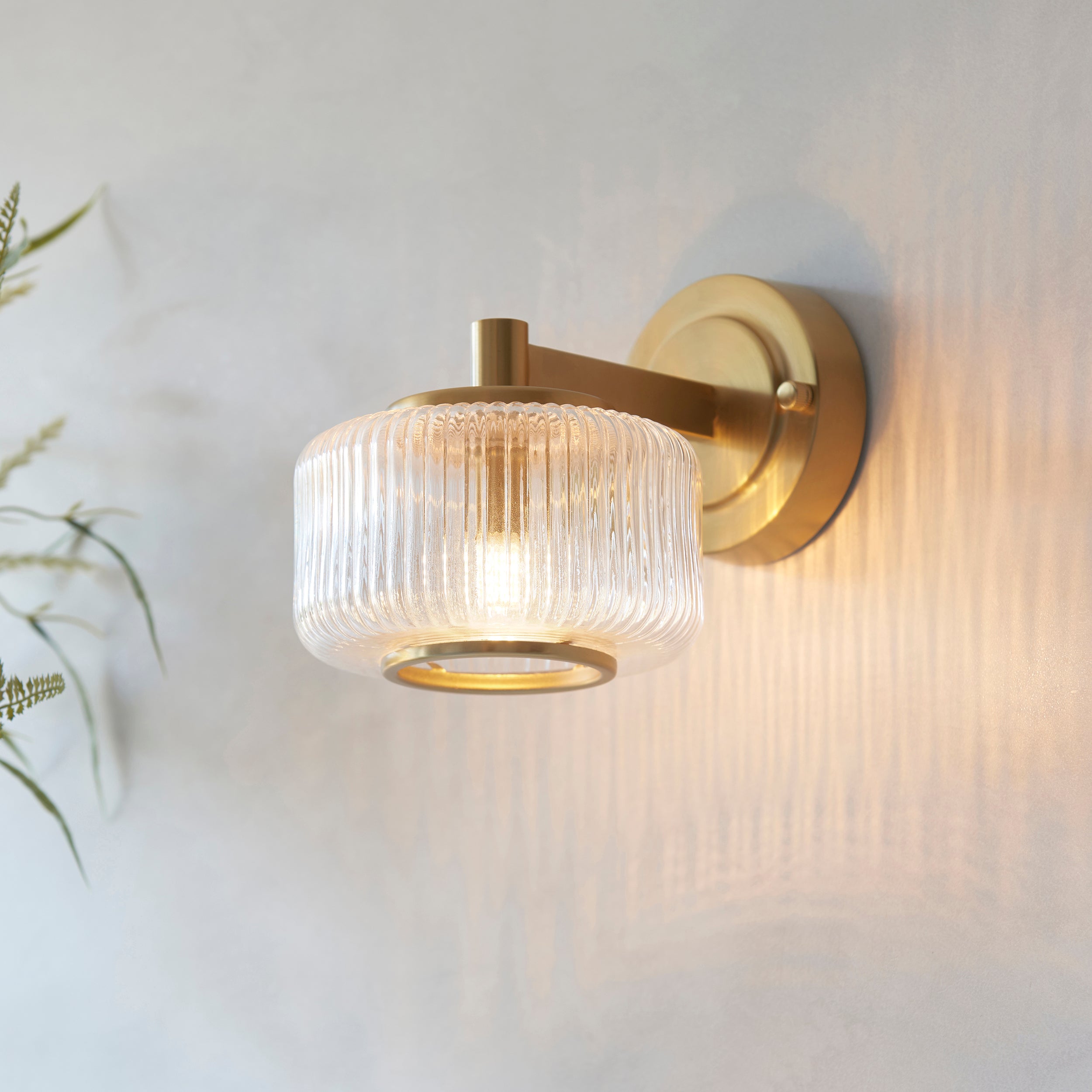 Stamford Brass & Ribbed Glass Shade Wall Light