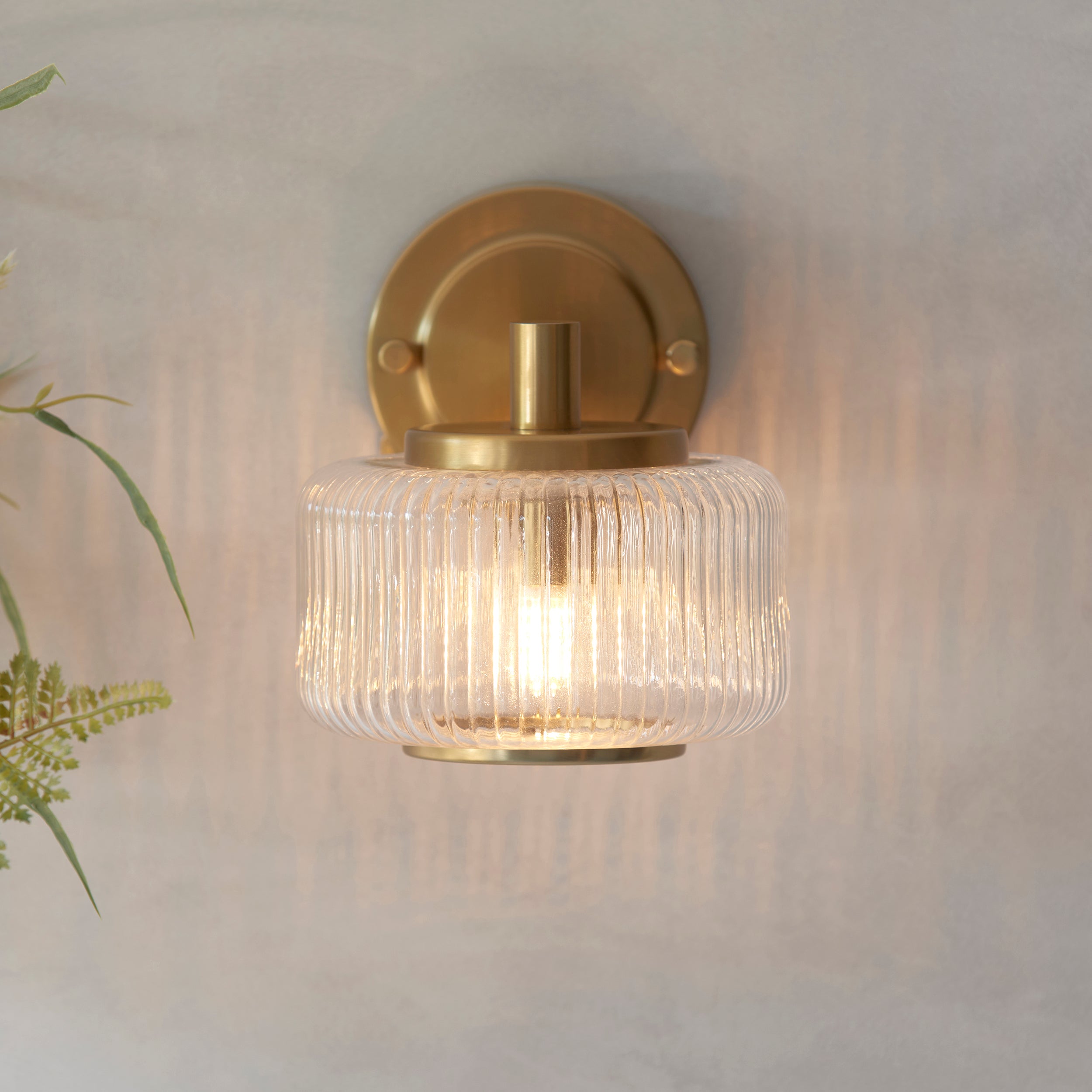 Stamford Brass & Ribbed Glass Shade Wall Light