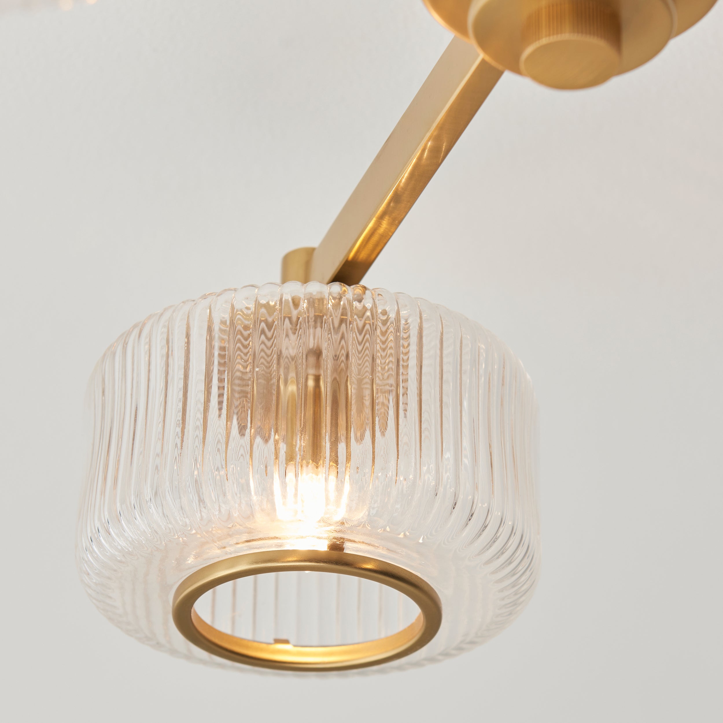 Stamford 3 Light Brass & Ribbed Glass Semi Flush