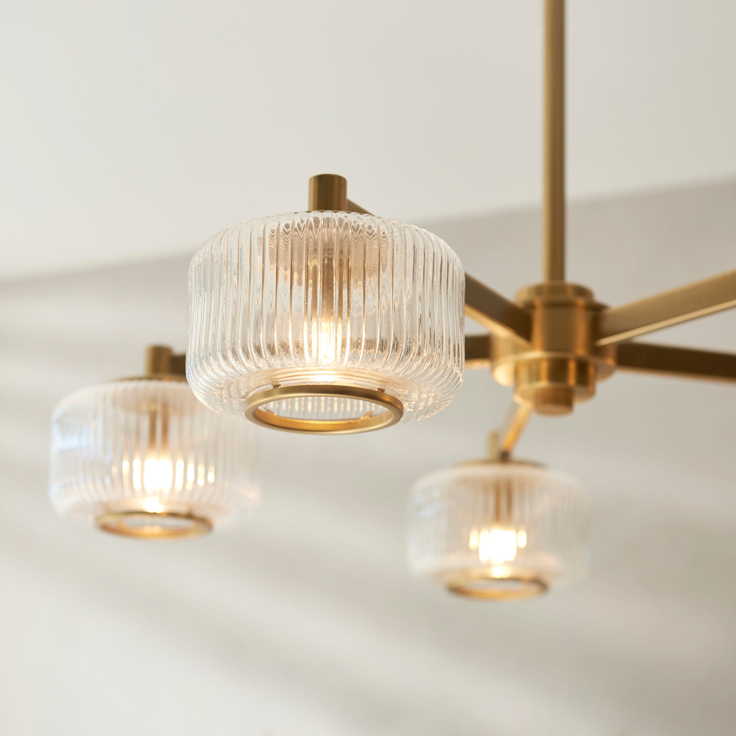 Stamford 5 Light Brass & Ribbed Glass Pendant