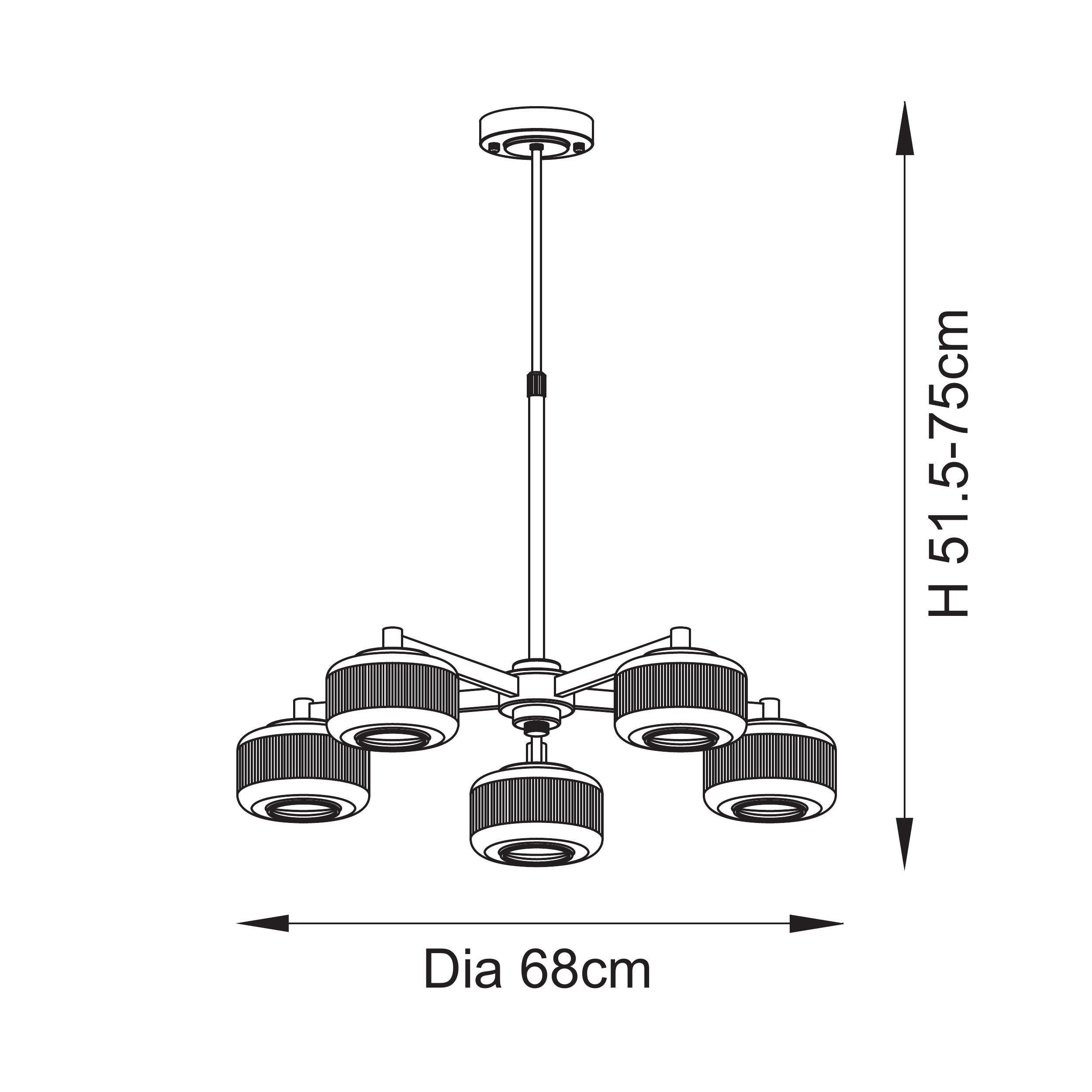 Stamford 5 Light Brass & Ribbed Glass Pendant