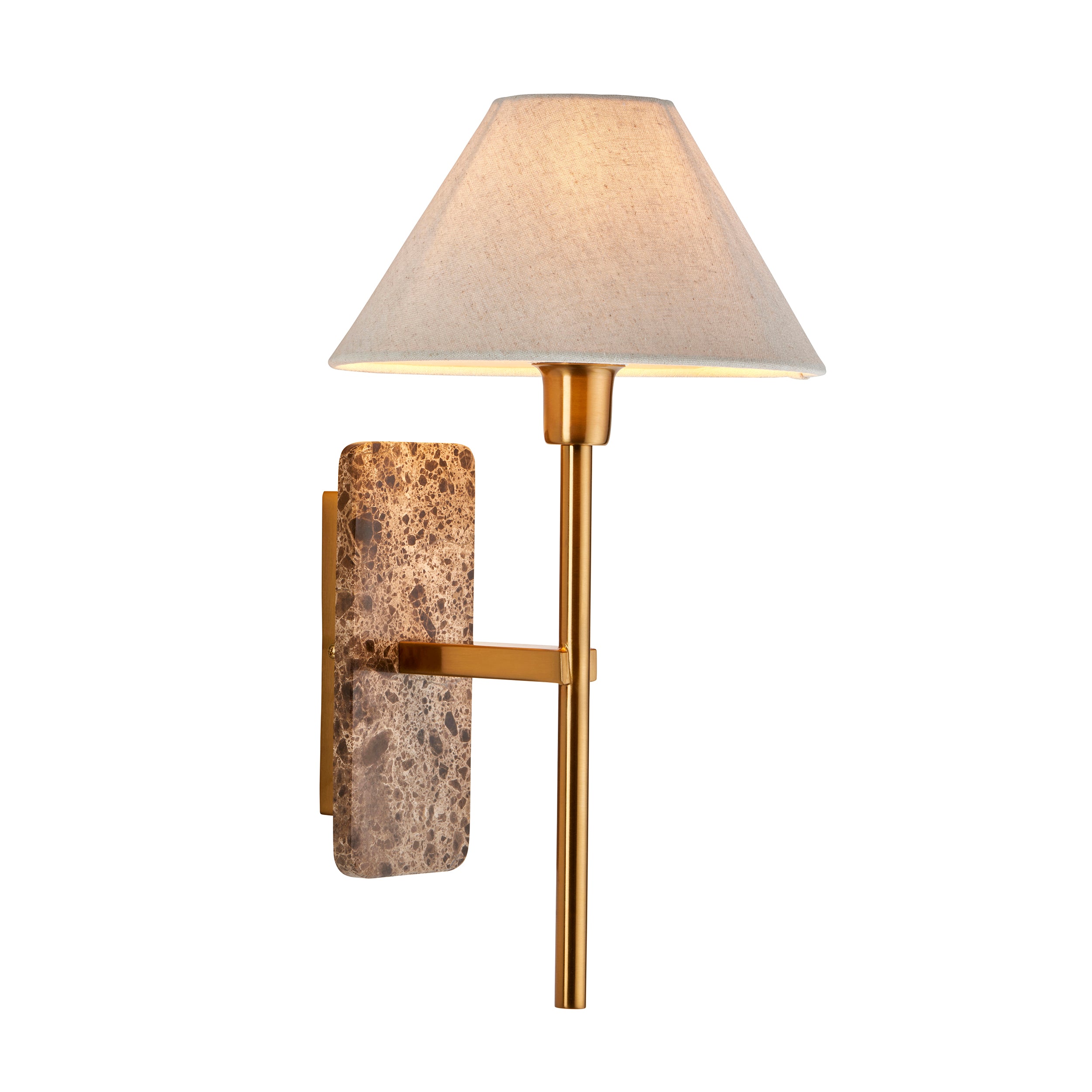 Faro Emperador Marble & Brass Wall Light - Faux Linen Shade 120636 by Endon Lighting