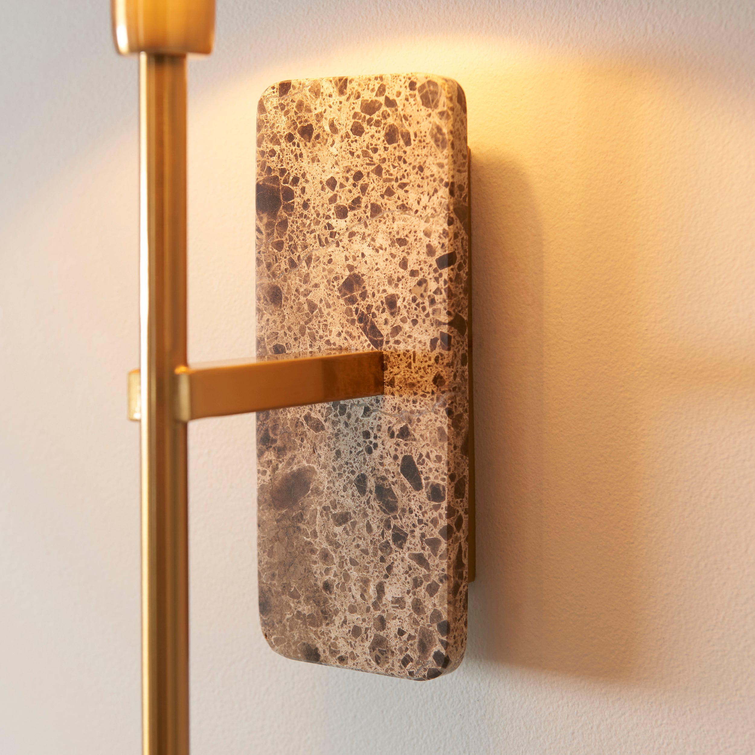 Faro Emperador Marble & Brass Wall Light - Faux Linen Shade