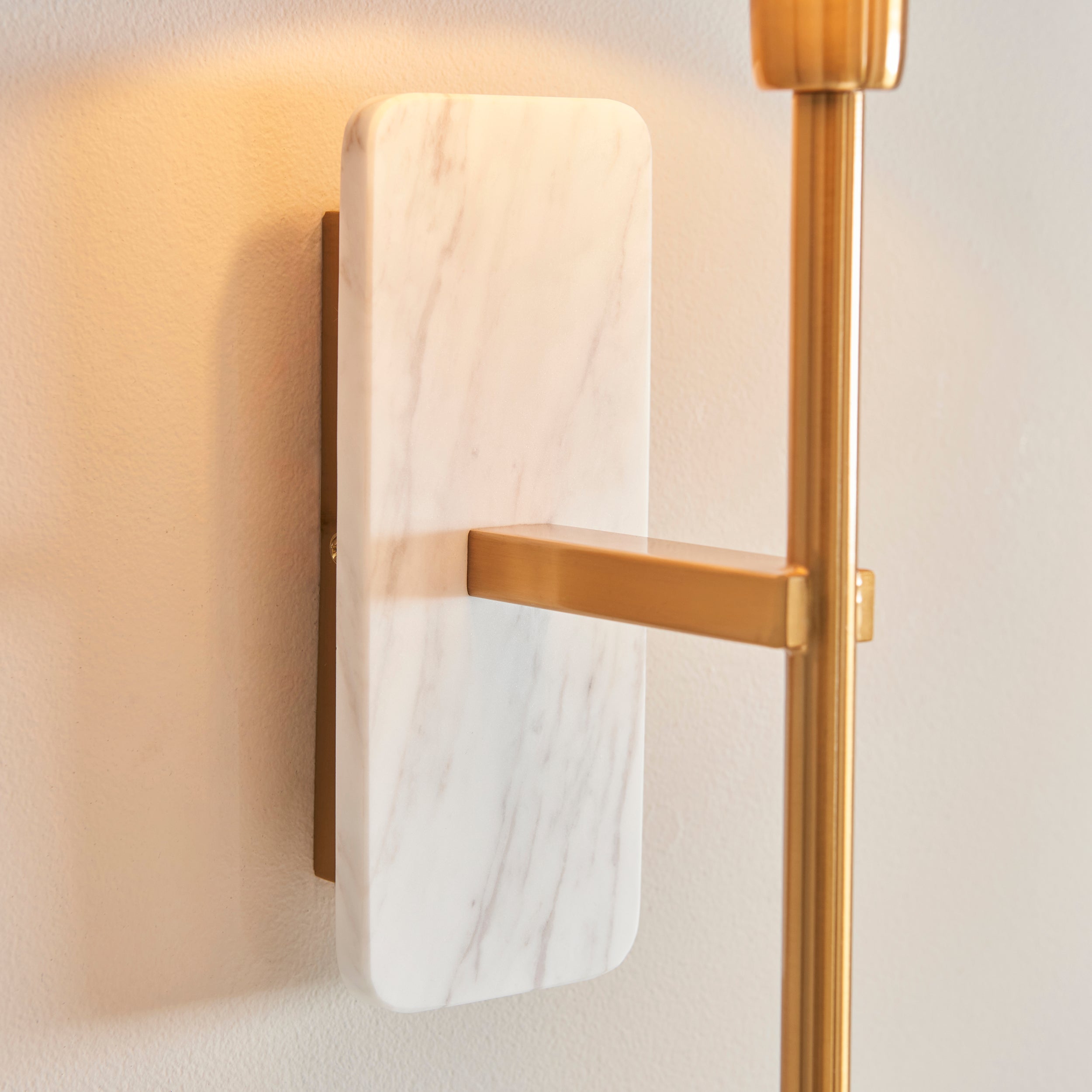 Faro White Voakas Marble & Brass Wall Light - Faux Linen Shade